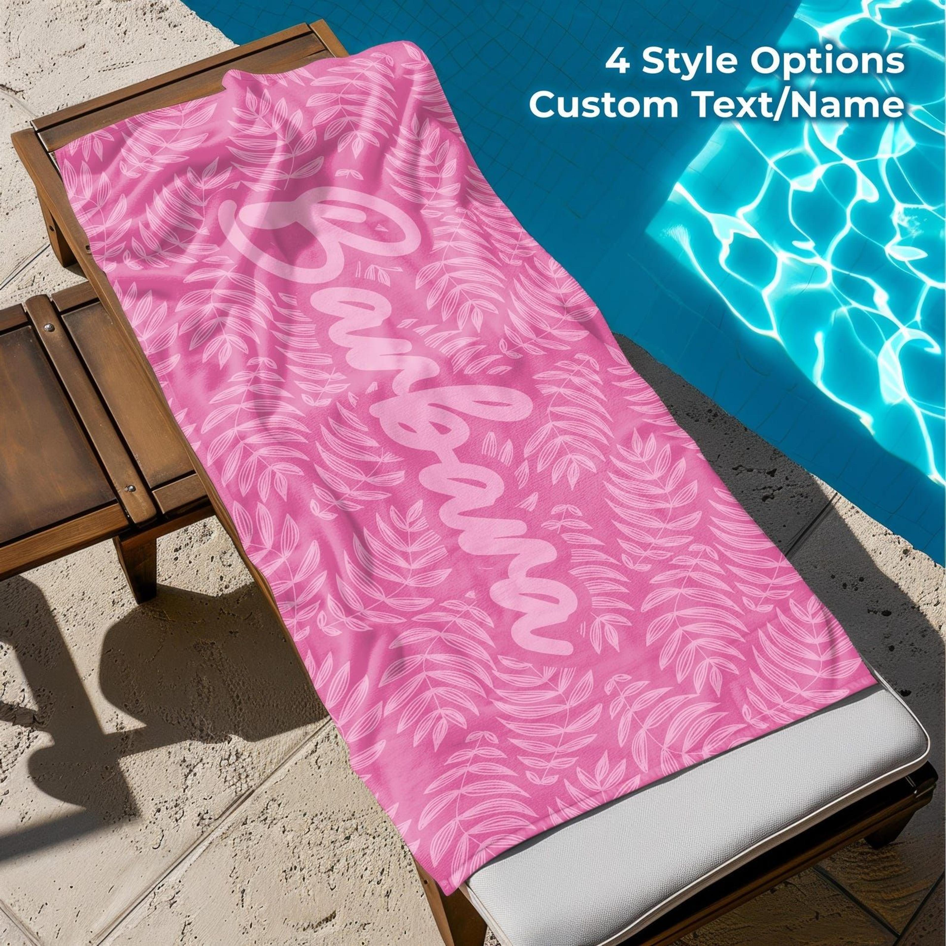 personalized tropical beach towel with name – custom palm tree pool towel for vacation & summer travel