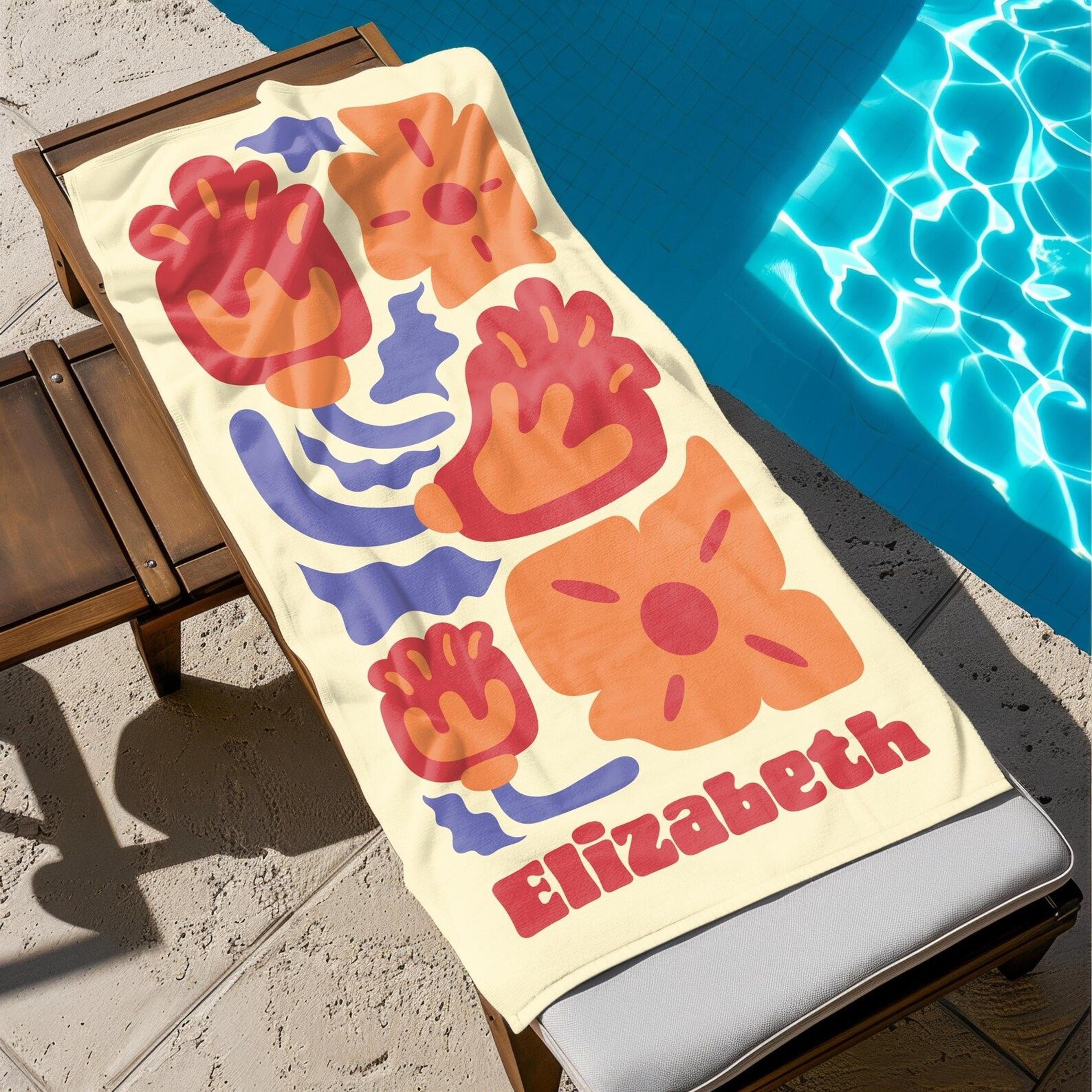personalized floral beach towel with name – boho tropical pool towel for women & summer vacations