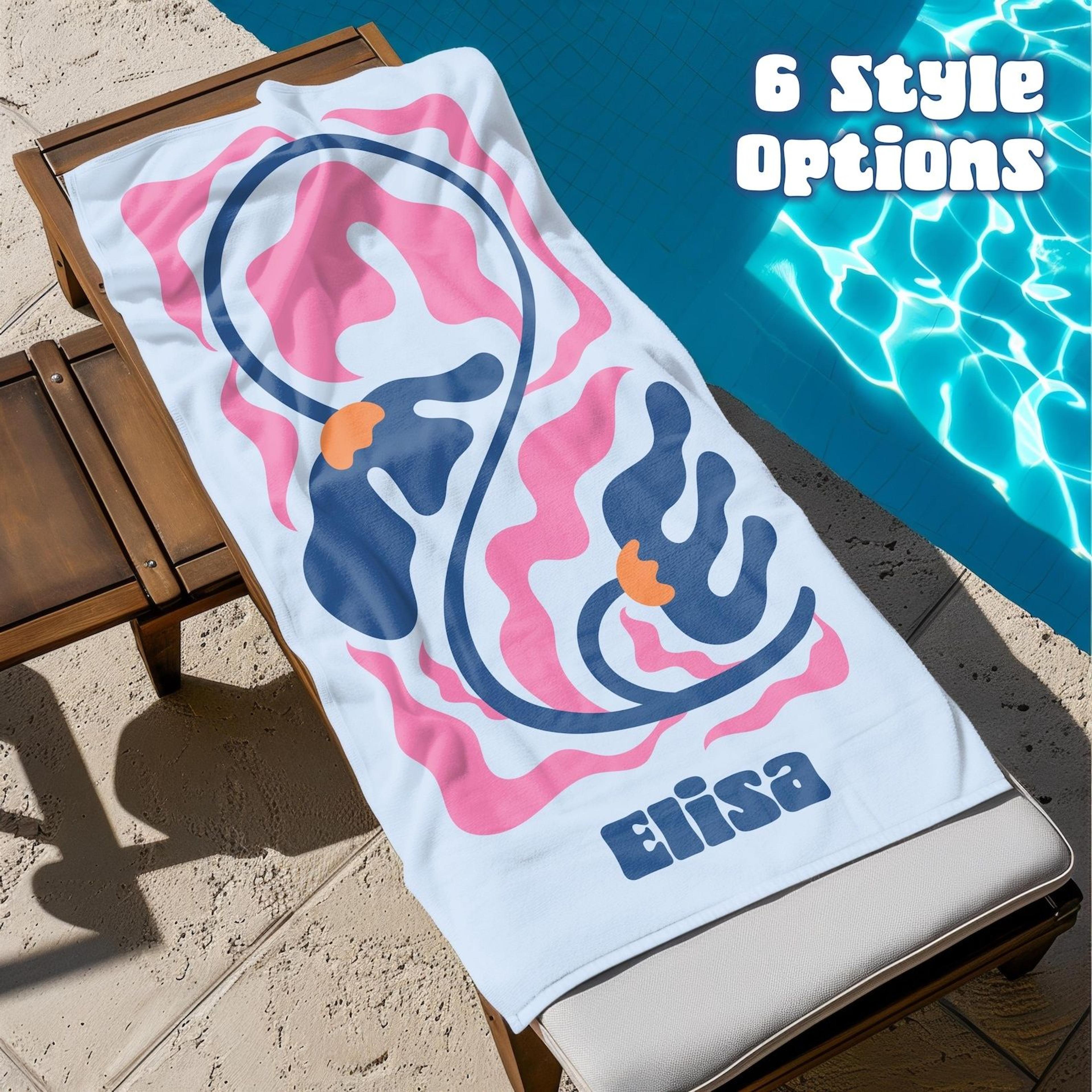 personalized floral beach towel with name – aesthetic pool towel for women, girls trips & summer travel