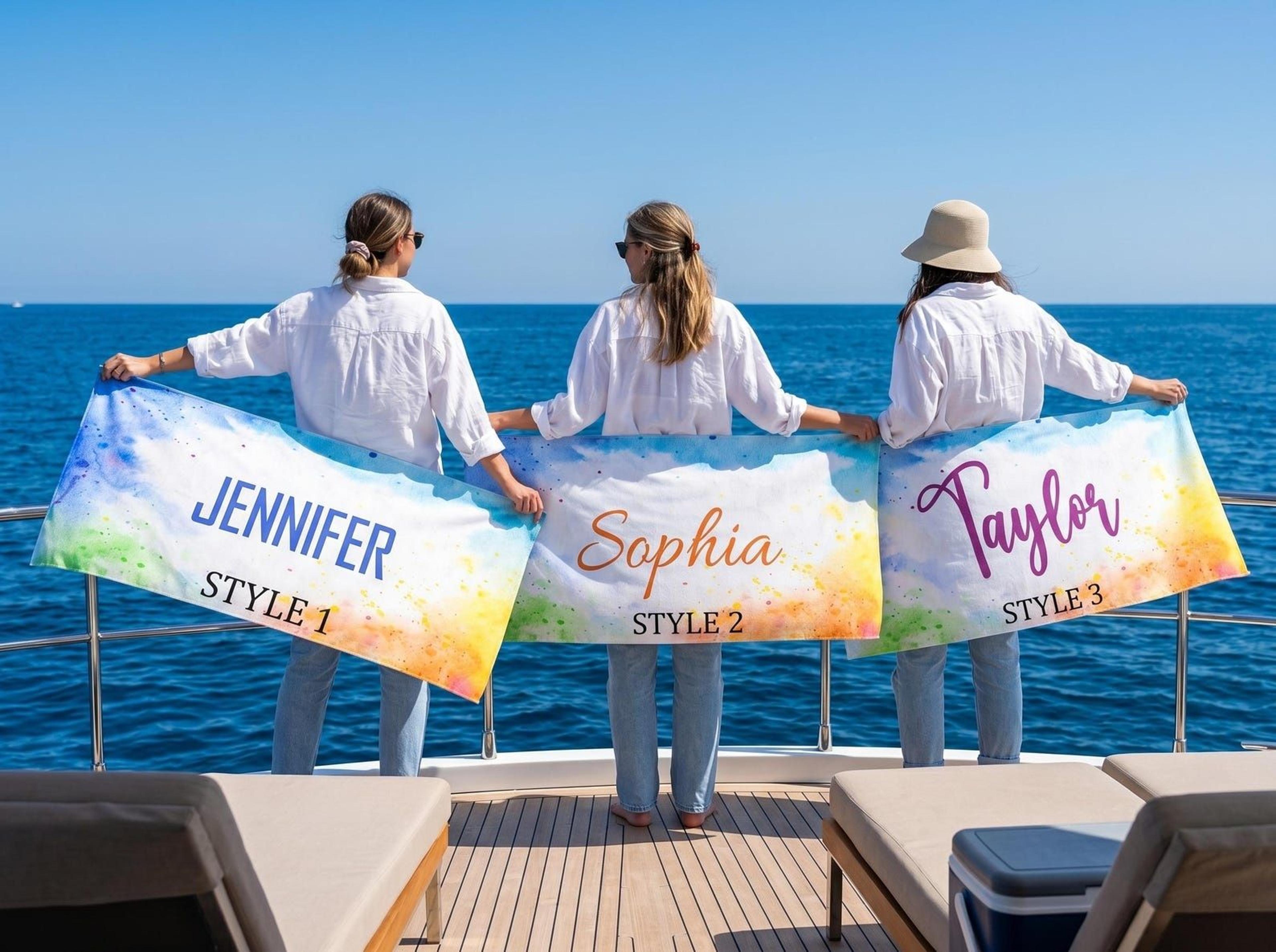 personalized beach towel with name – custom pool towel for vacations, bachelorette parties & summer gifts