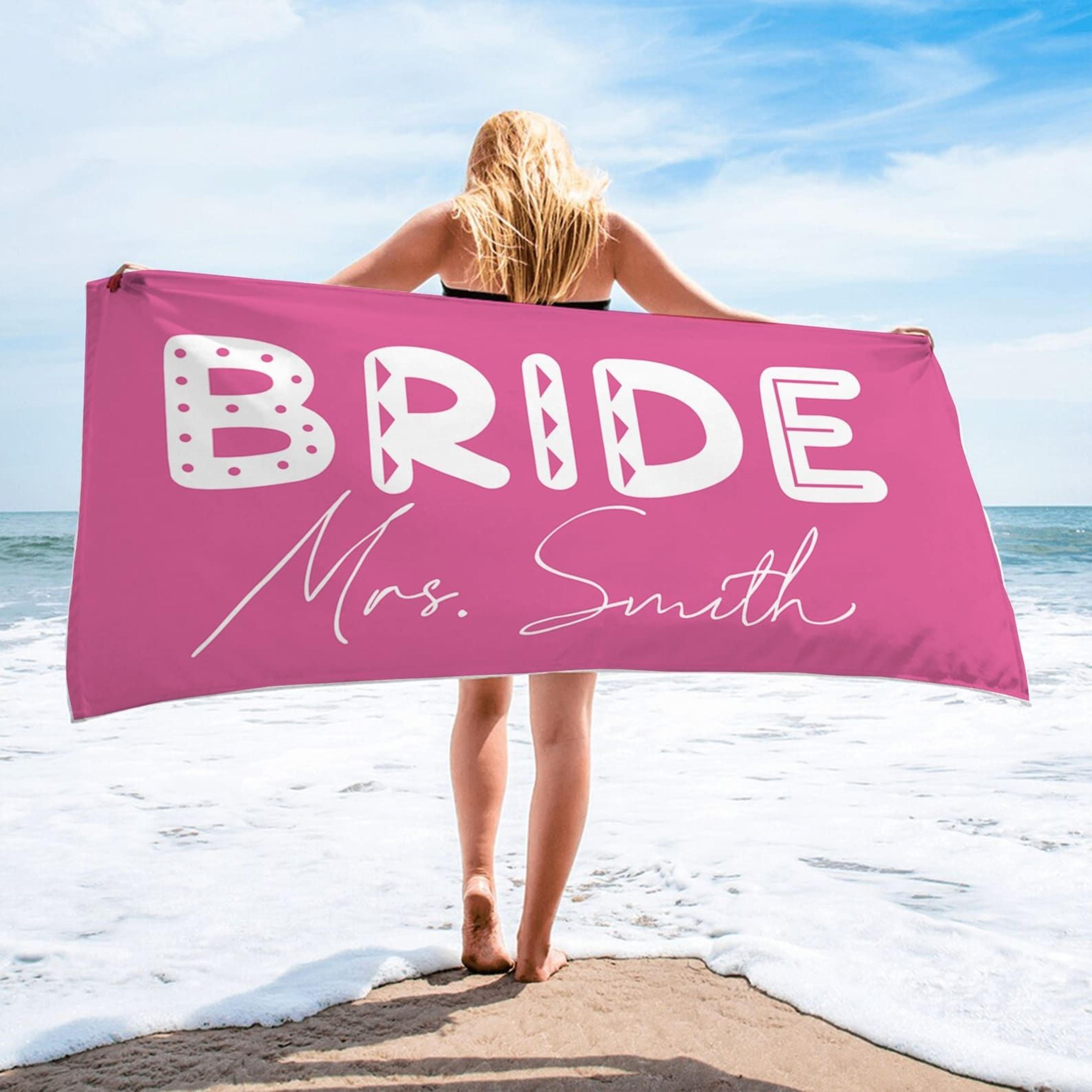 personalized bride beach towel with name – custom honeymoon towel set for couples & wedding gifts