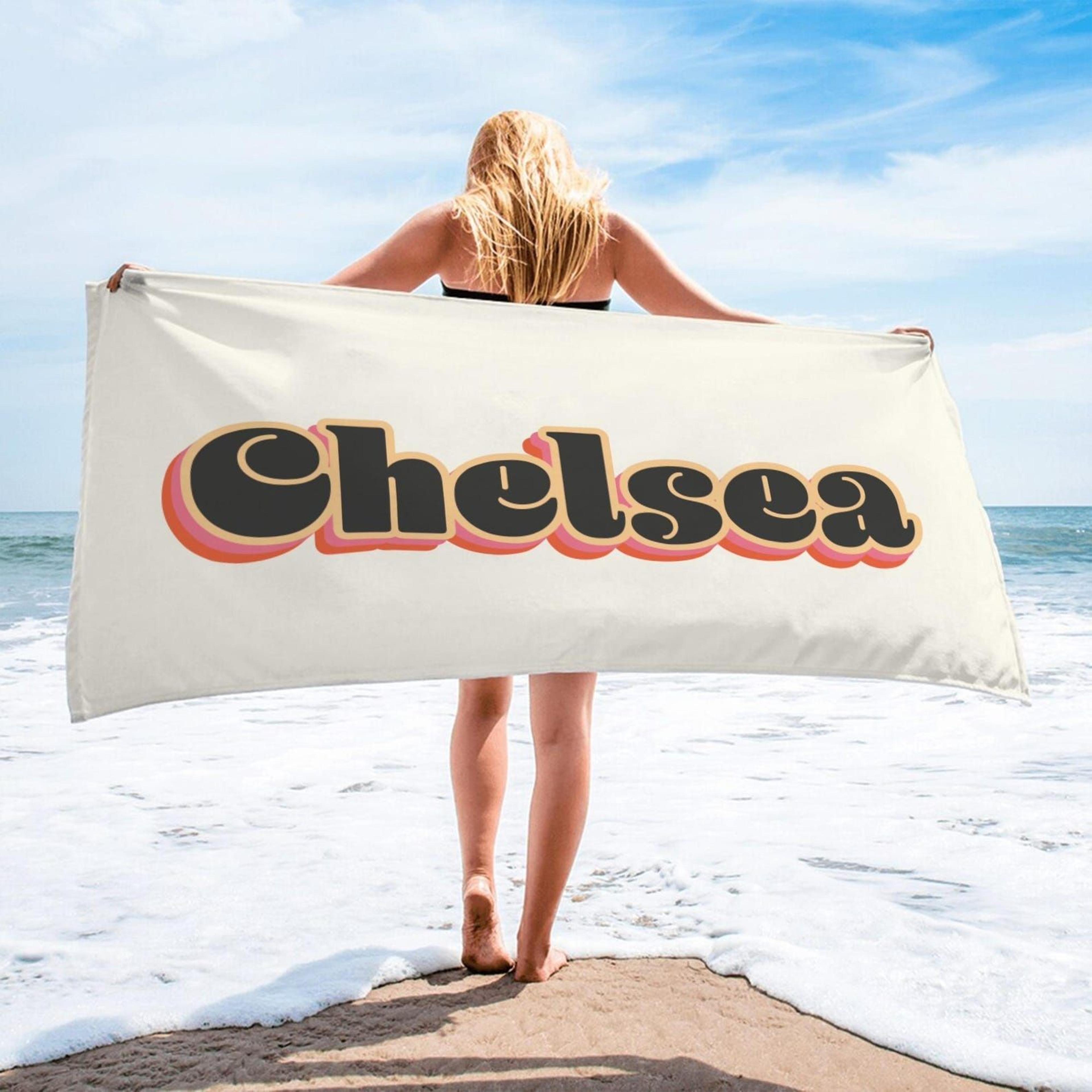 personalized retro beach towel with name – vintage summer pool towel for vacations & beach getaways