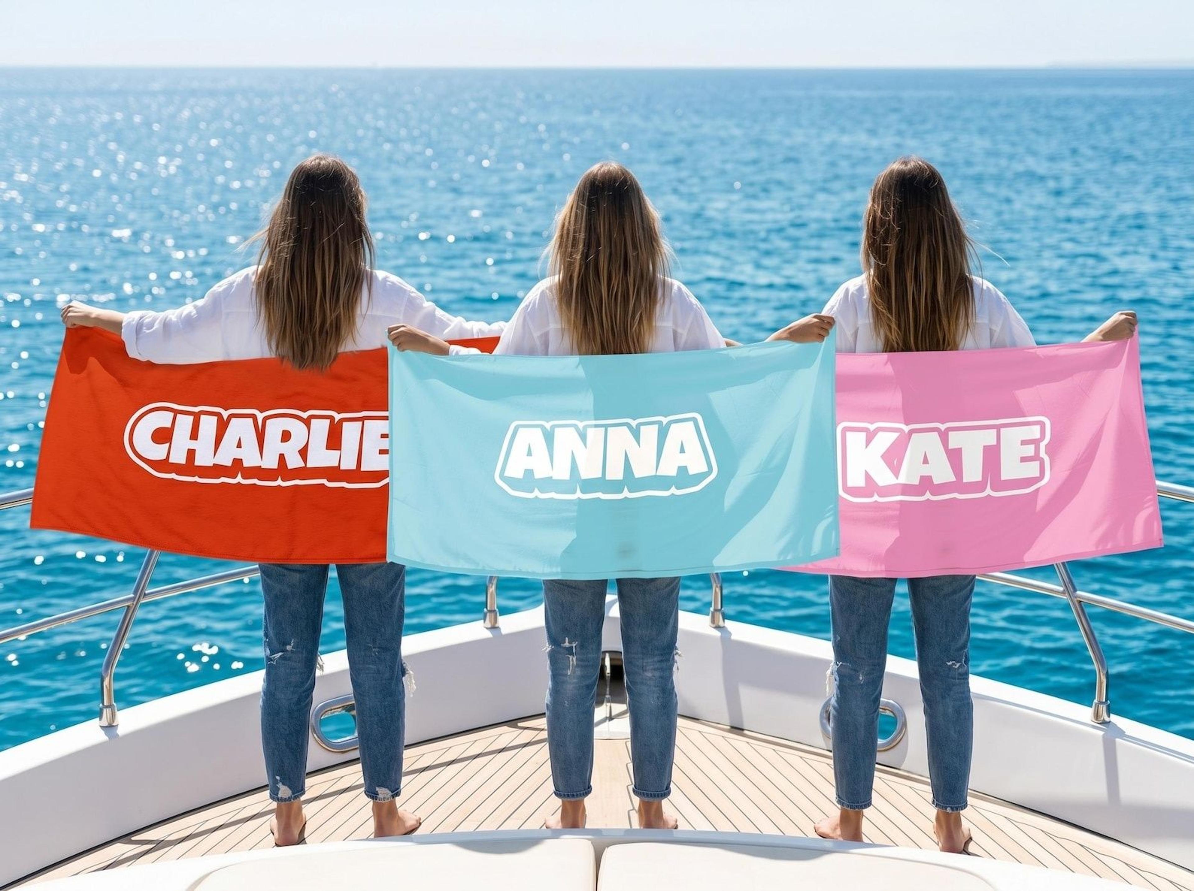 custom name beach towel with bold font – personalized vacation & pool towel for beach lovers