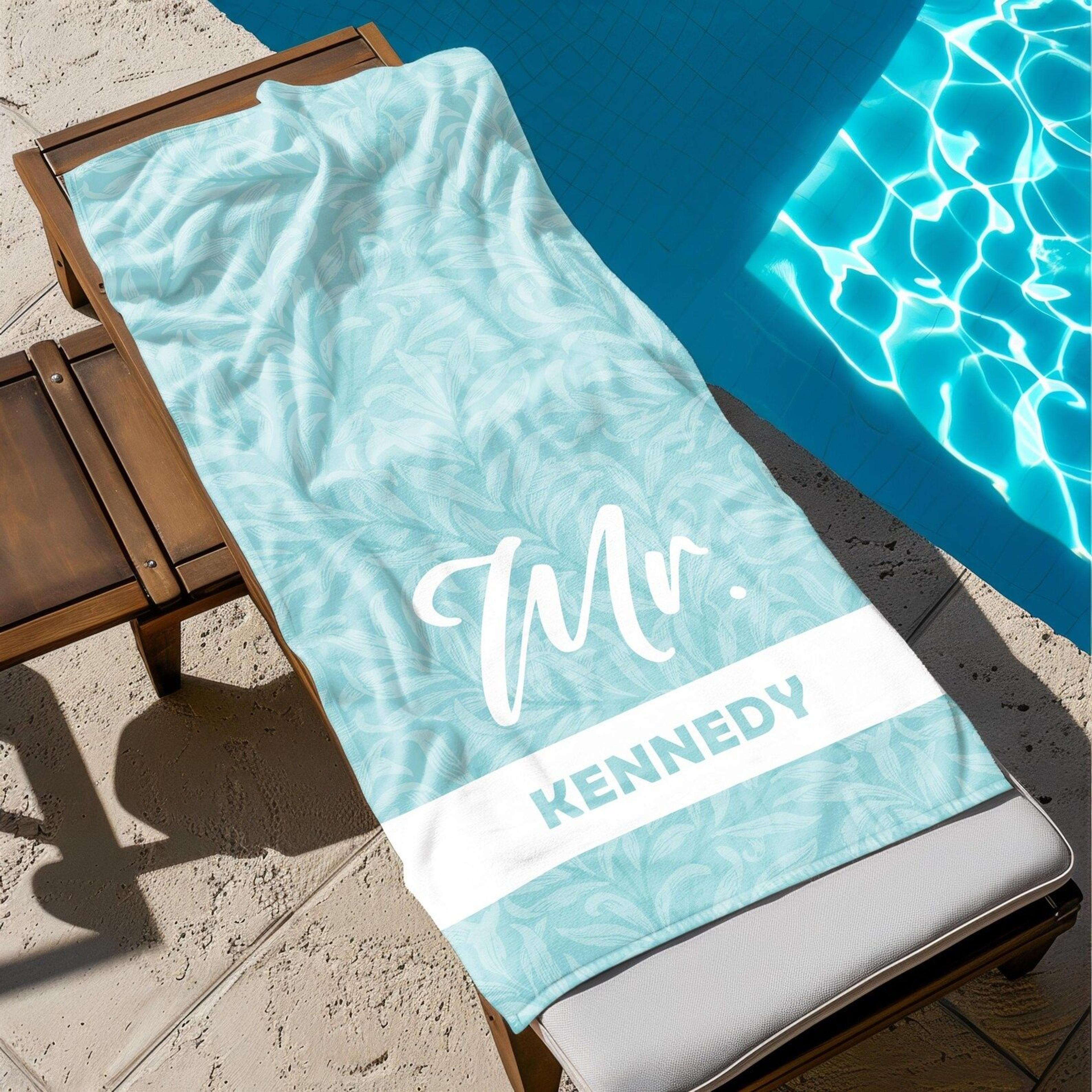 personalized floral beach towel with name – custom couple beach towel for vacations & romantic getaways