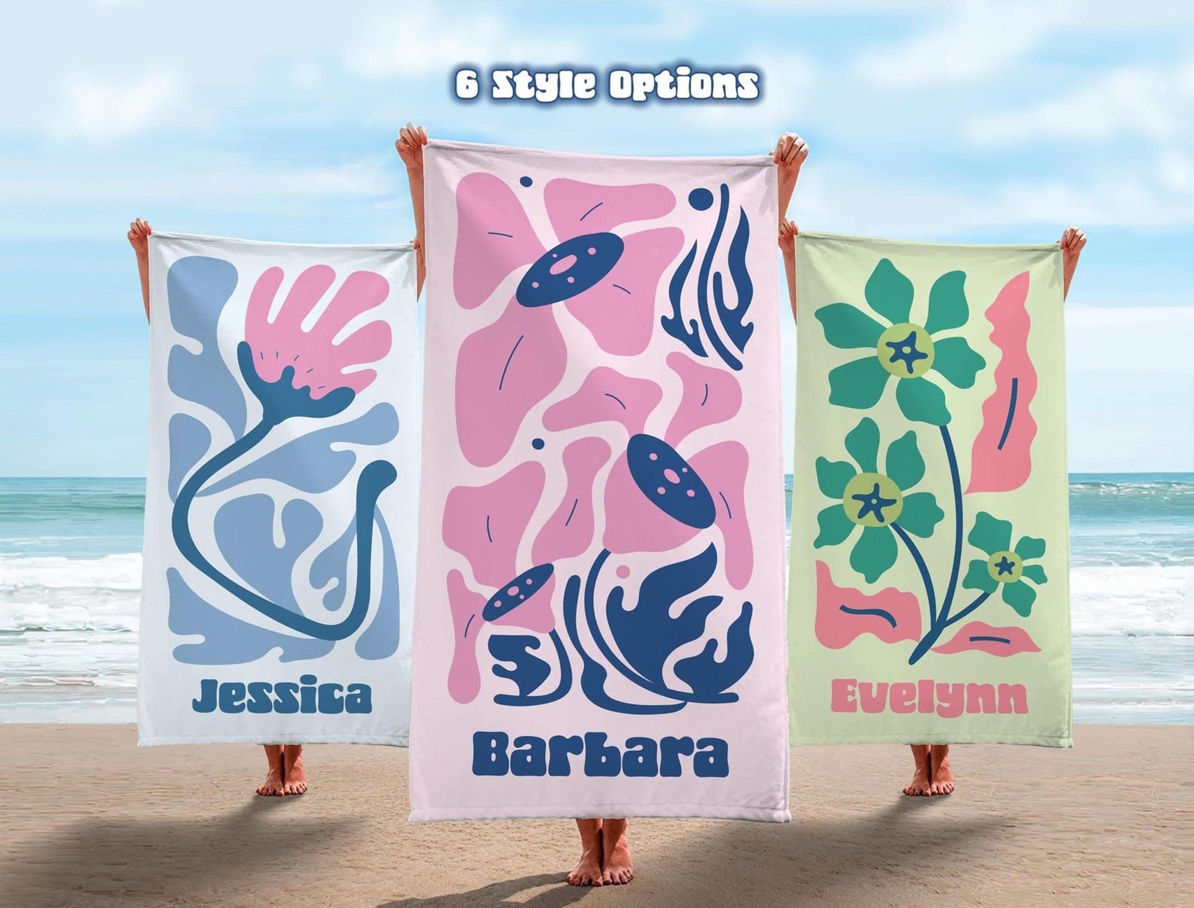 personalized floral beach towel with name – aesthetic pool towel for women, girls trips & summer vacations