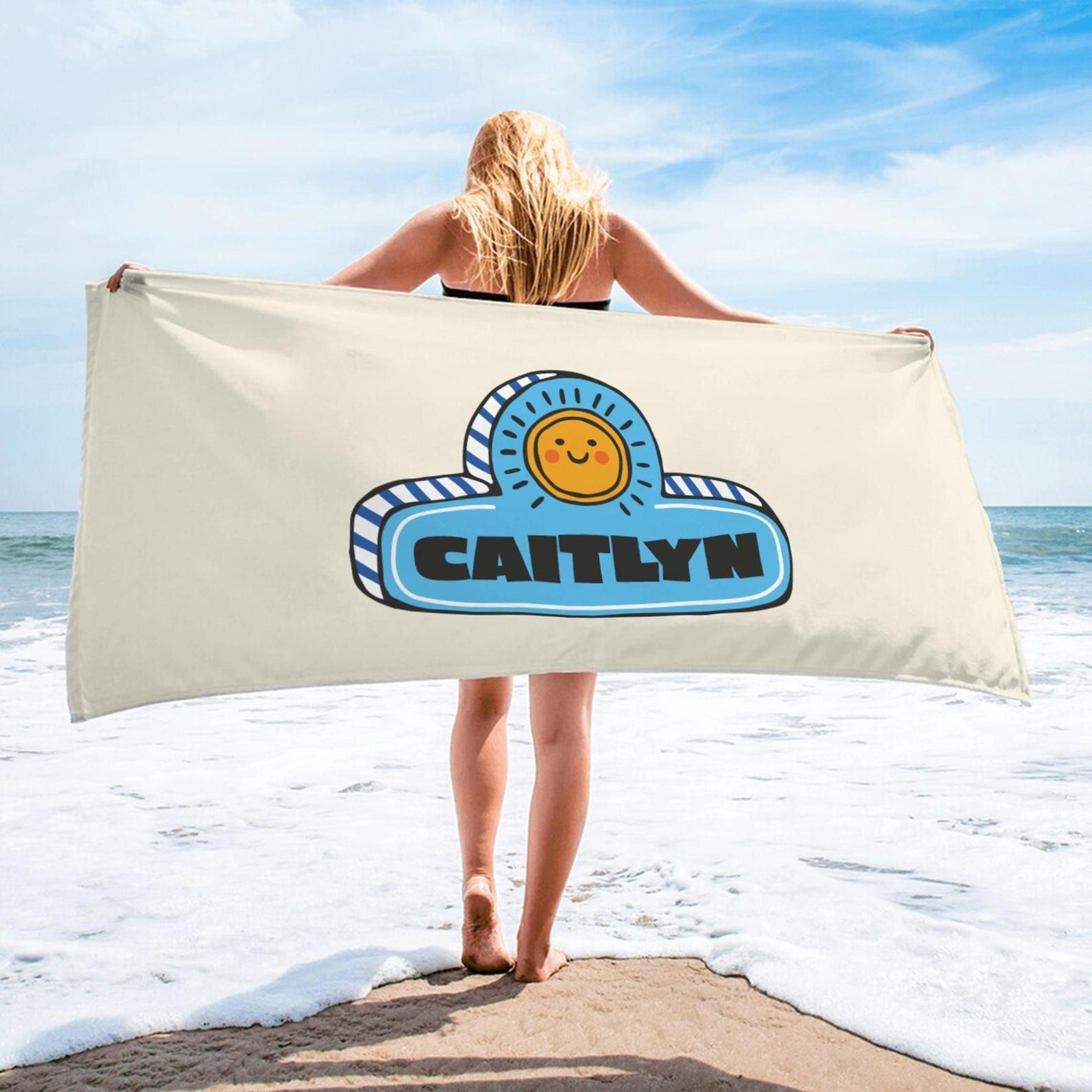 personalized kids beach towel with name – smiling sun pool towel for children, beach days & summer fun