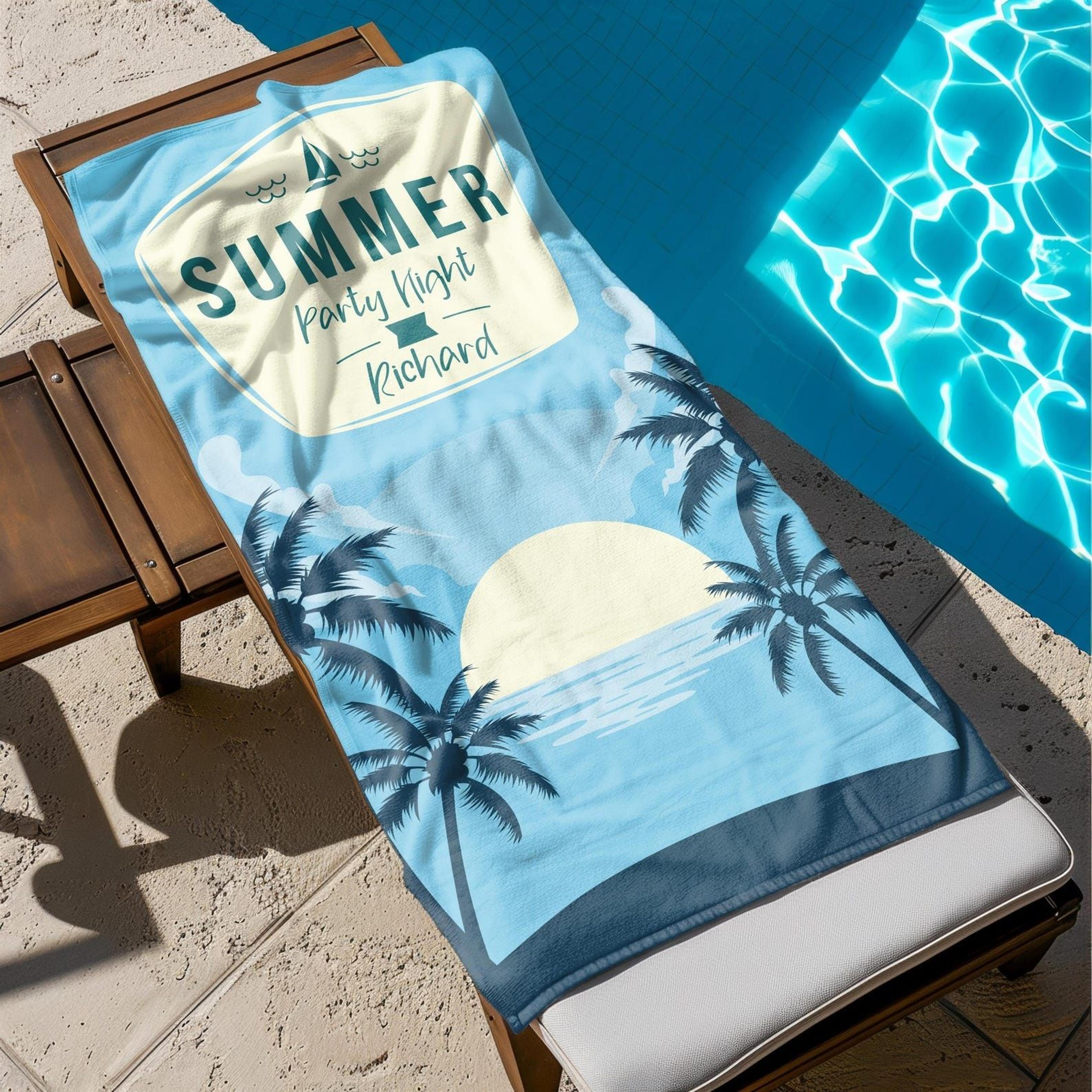 personalized palm tree beach towel with name – custom tropical vacation pool towel for kids & adults