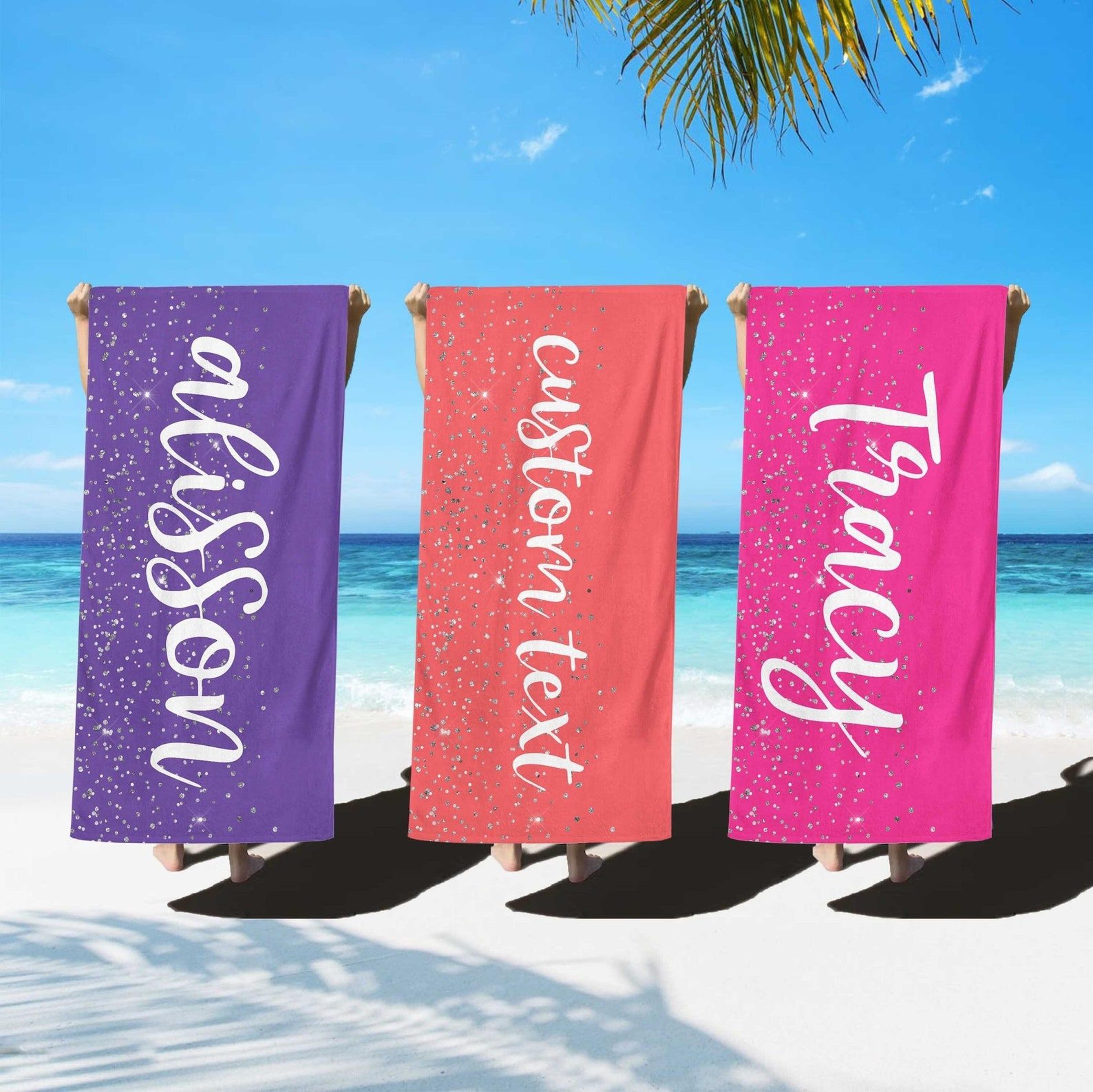 personalized cotton beach towel with name – custom spa towel for pool days, travel & relaxation