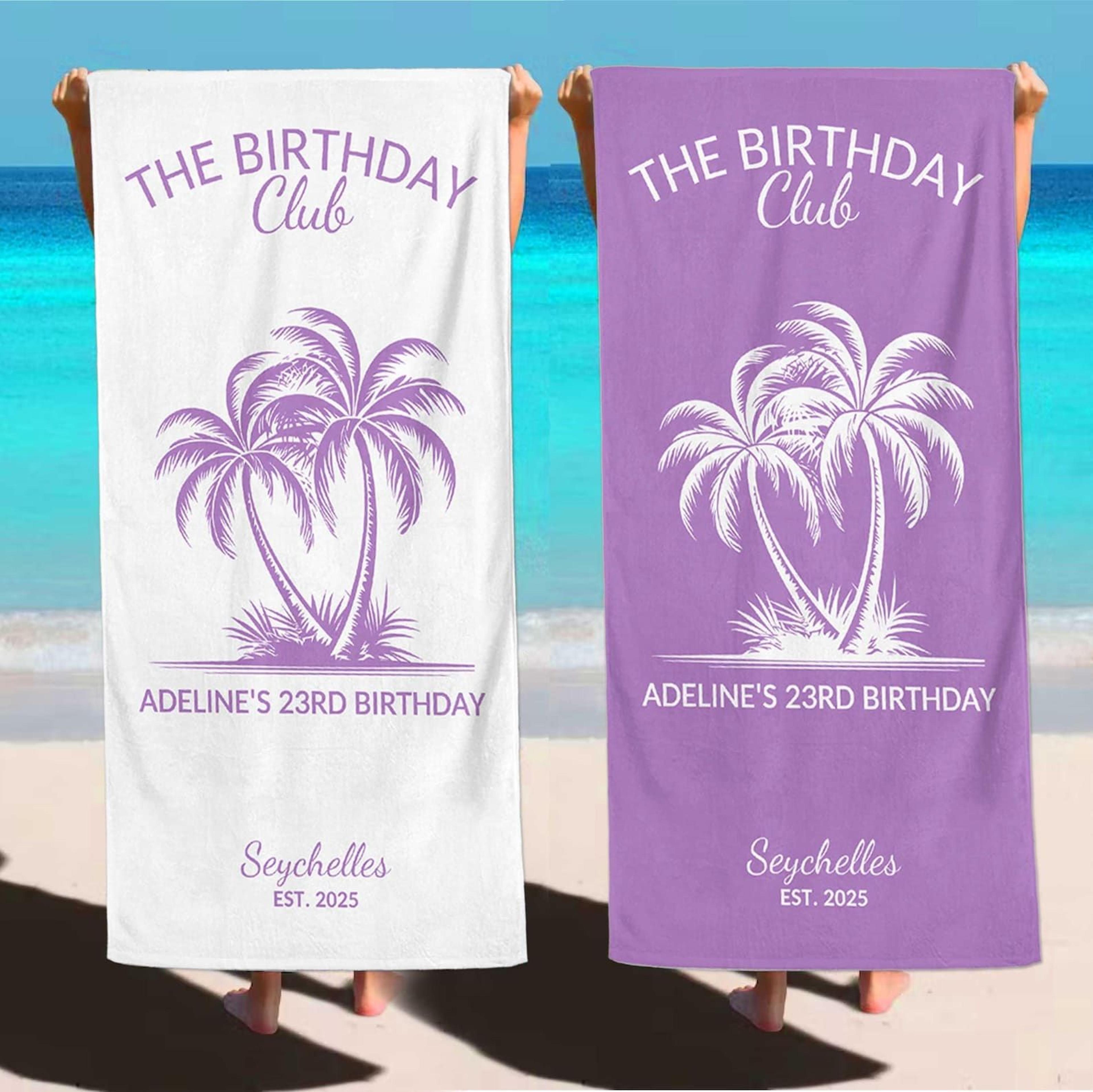 personalized birthday beach towel for girls – custom cruise trip pool towel, soft cotton vacation gift