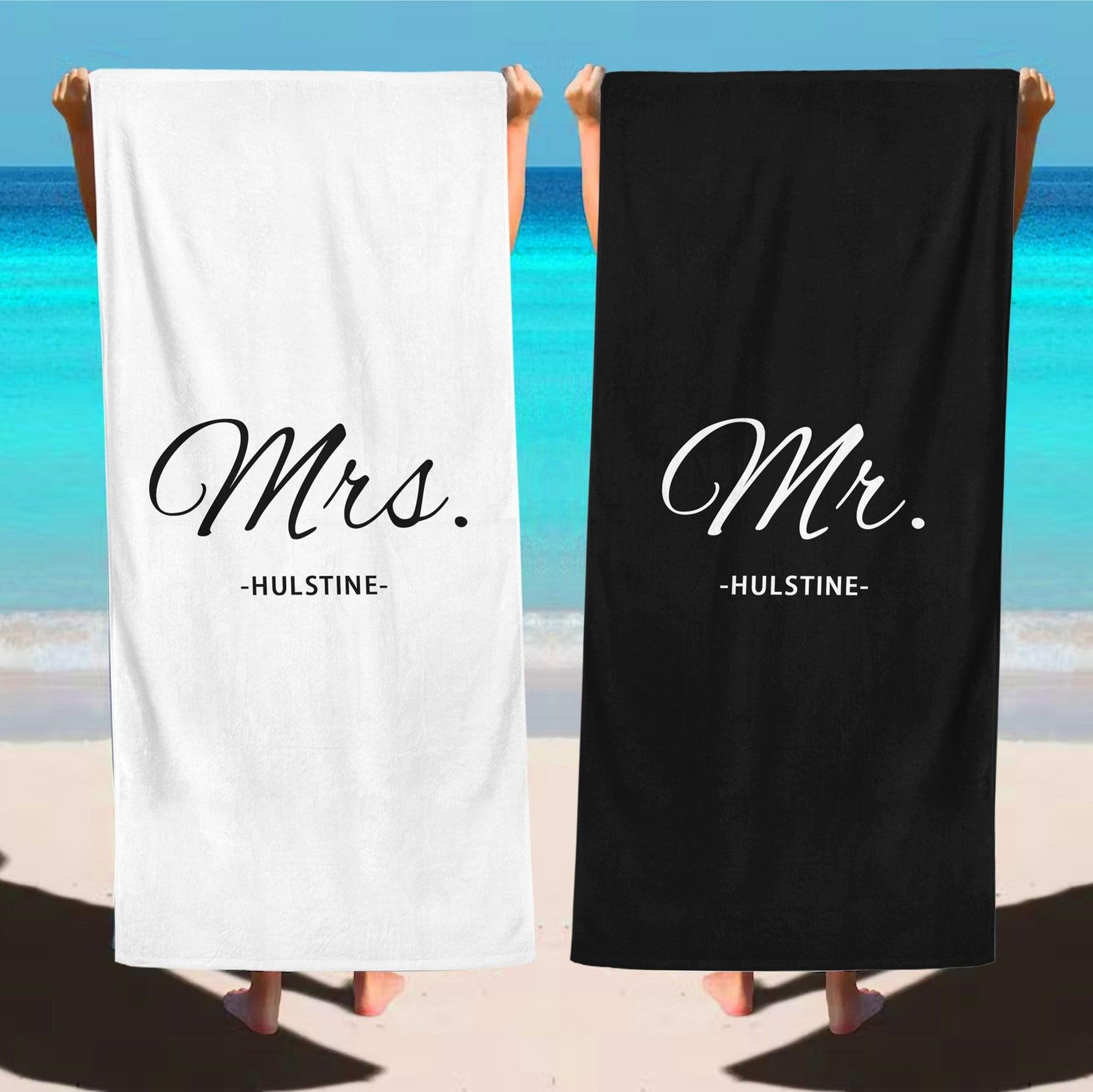 personalized mr & mrs beach towel set – custom wedding gift for newlyweds, honeymoon & beach vacations