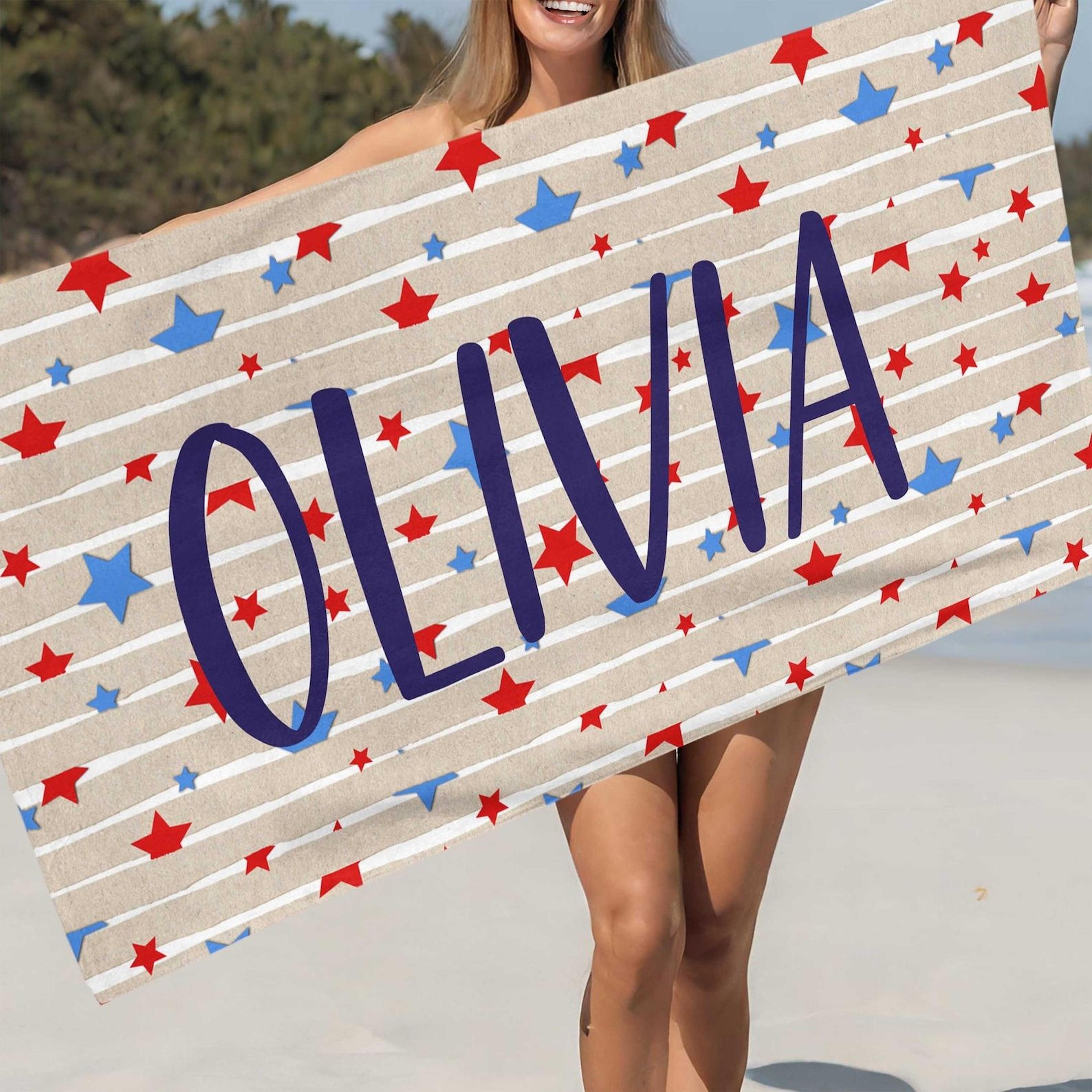 personalized 4th of july beach towel with name – custom patriotic pool towel for summer celebrations