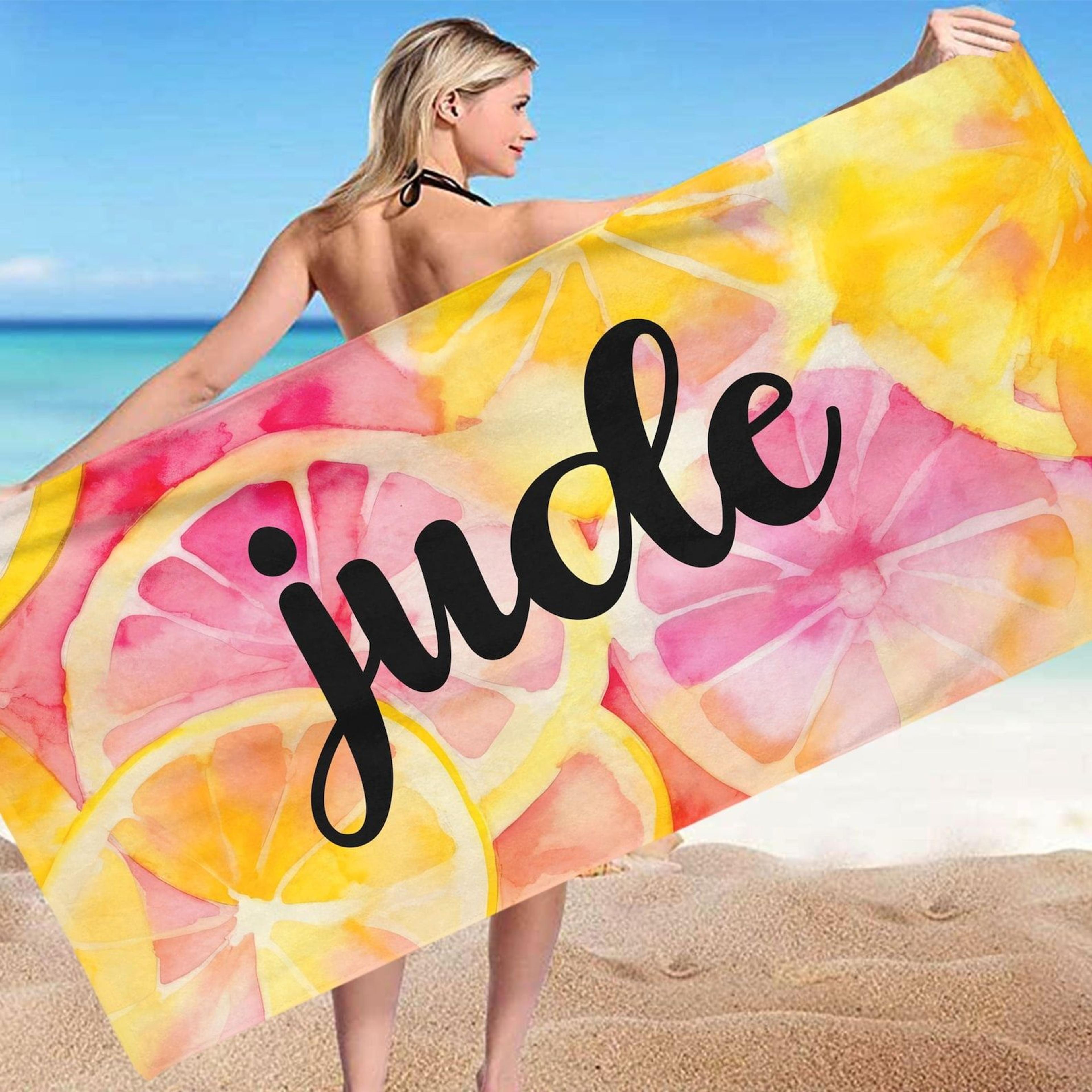 personalized name beach towel – custom cotton blend pool & vacation towel gift