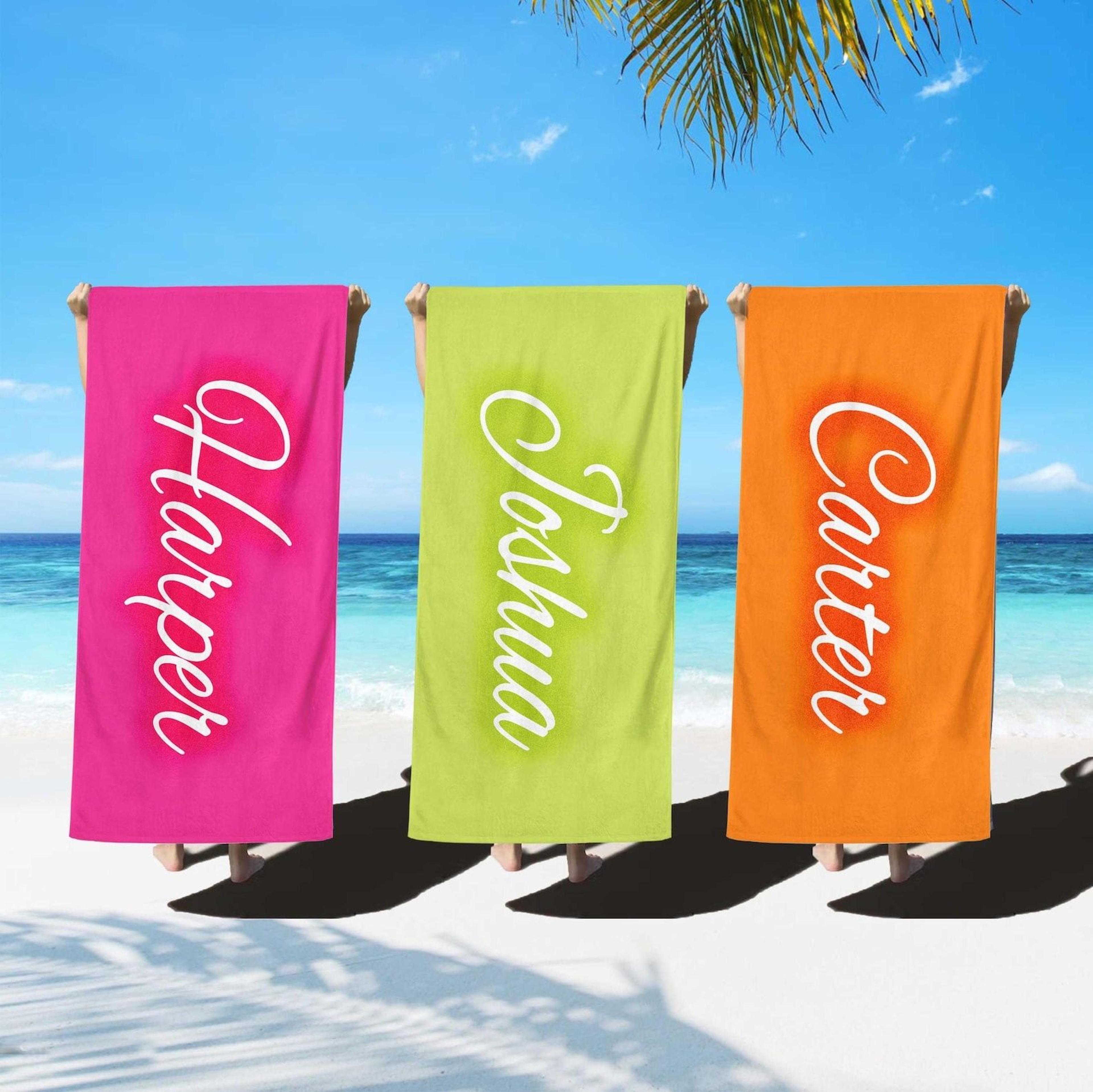 personalized beach towel with custom name – soft summer vacation & pool gift