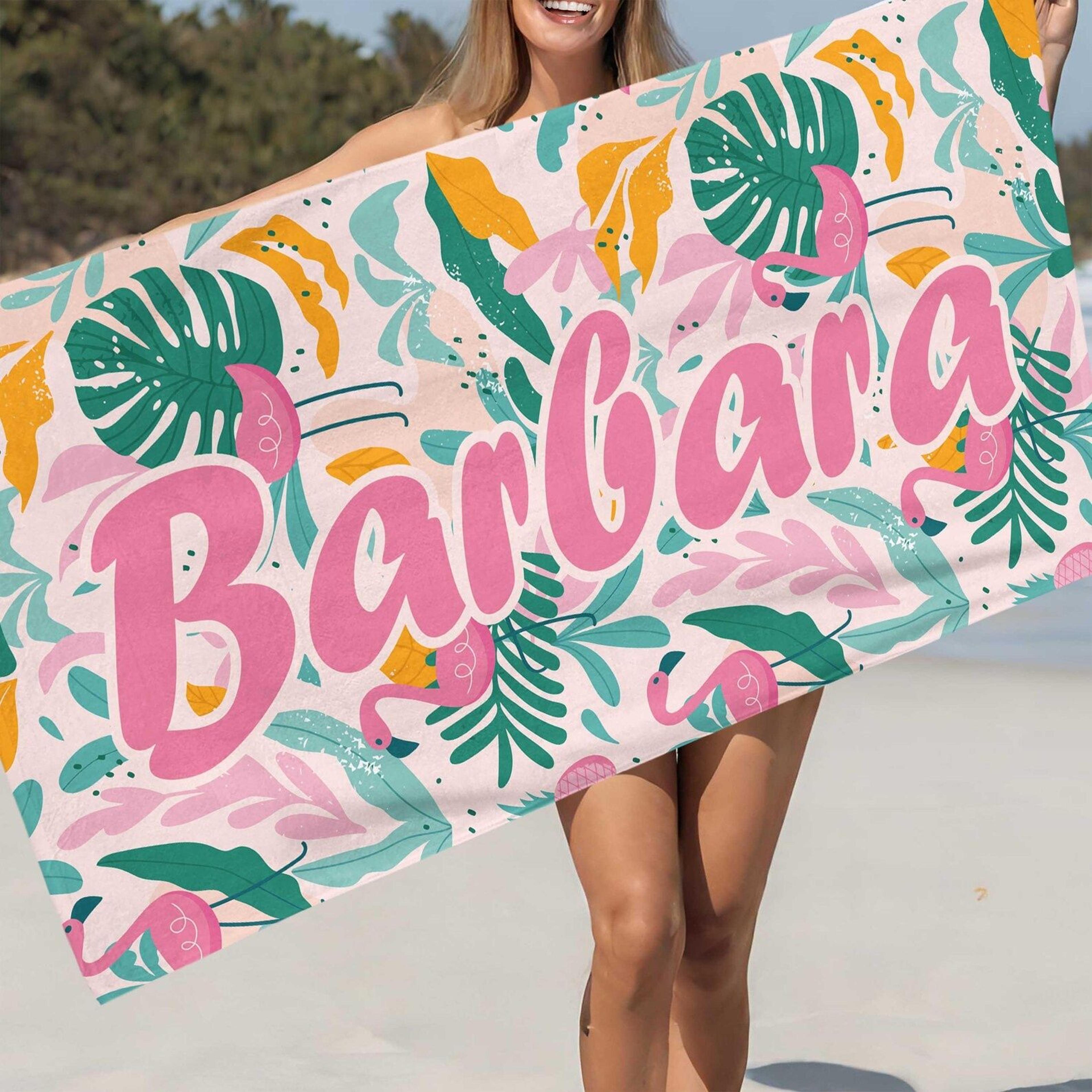 personalized flamingo beach towel – custom name tropical pool & summer vacation gift