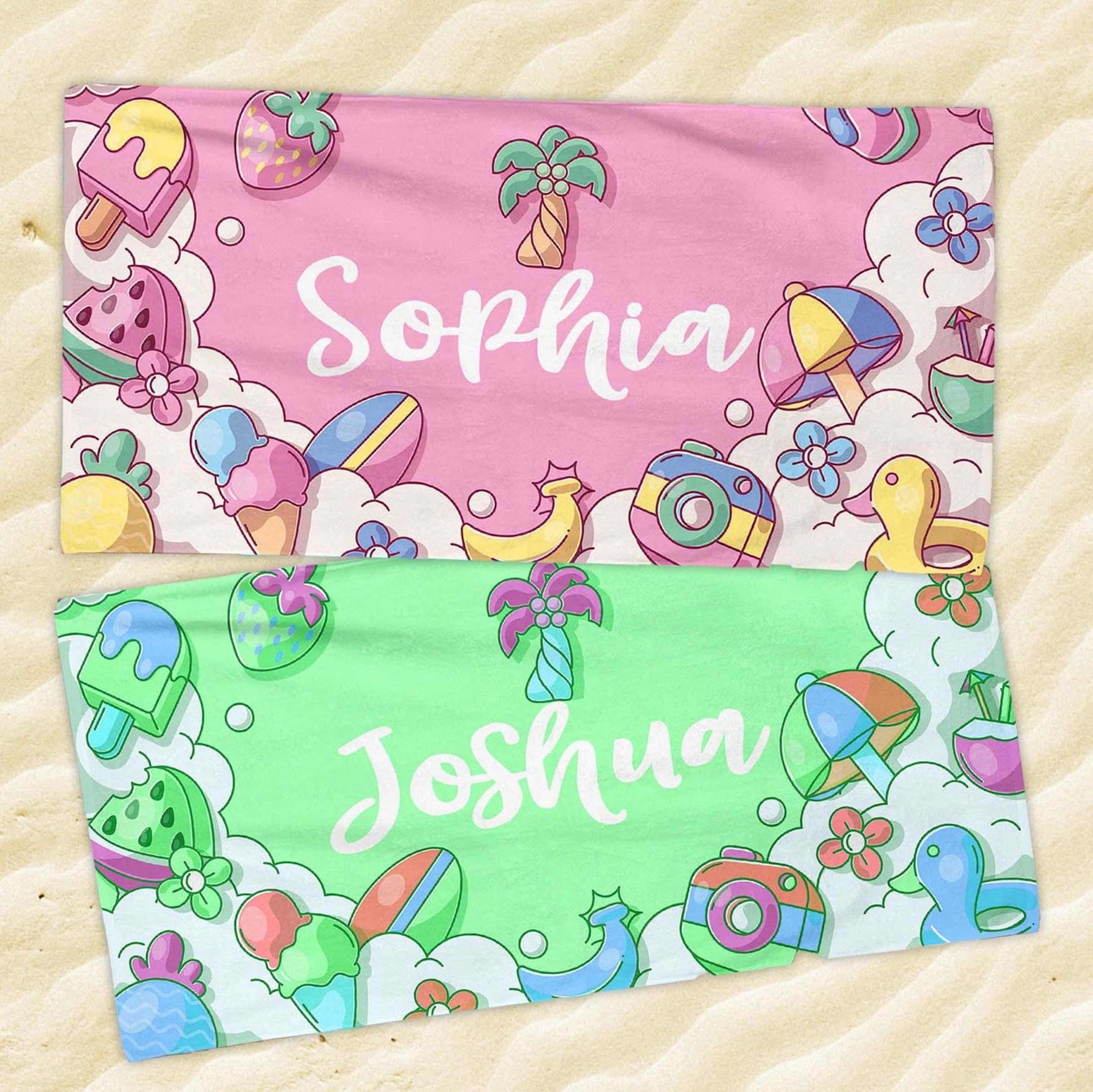 personalized kids beach towel – custom name pool towel & summer birthday gift