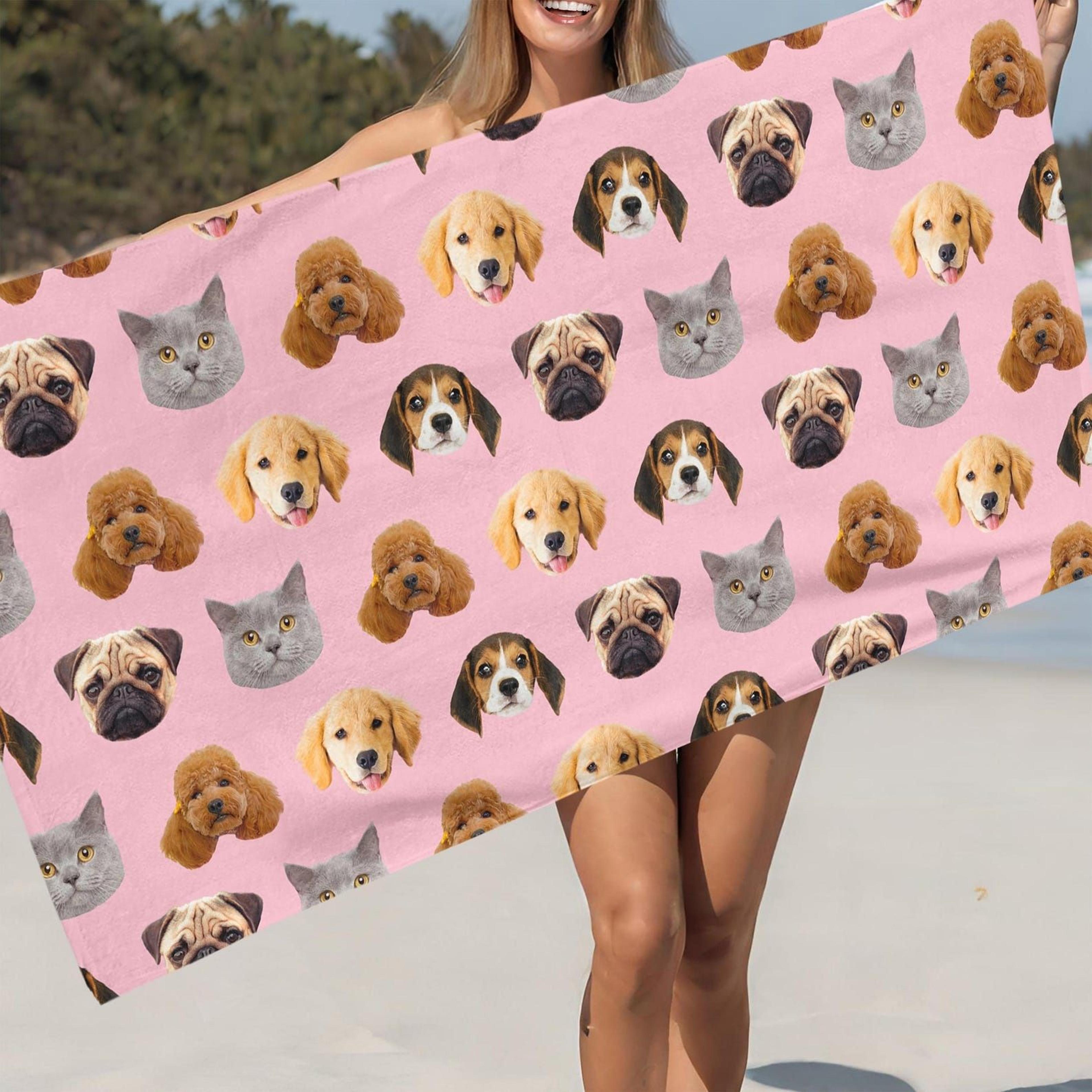 custom pet photo beach towel – personalized pet portrait towel gift for dog & cat lovers