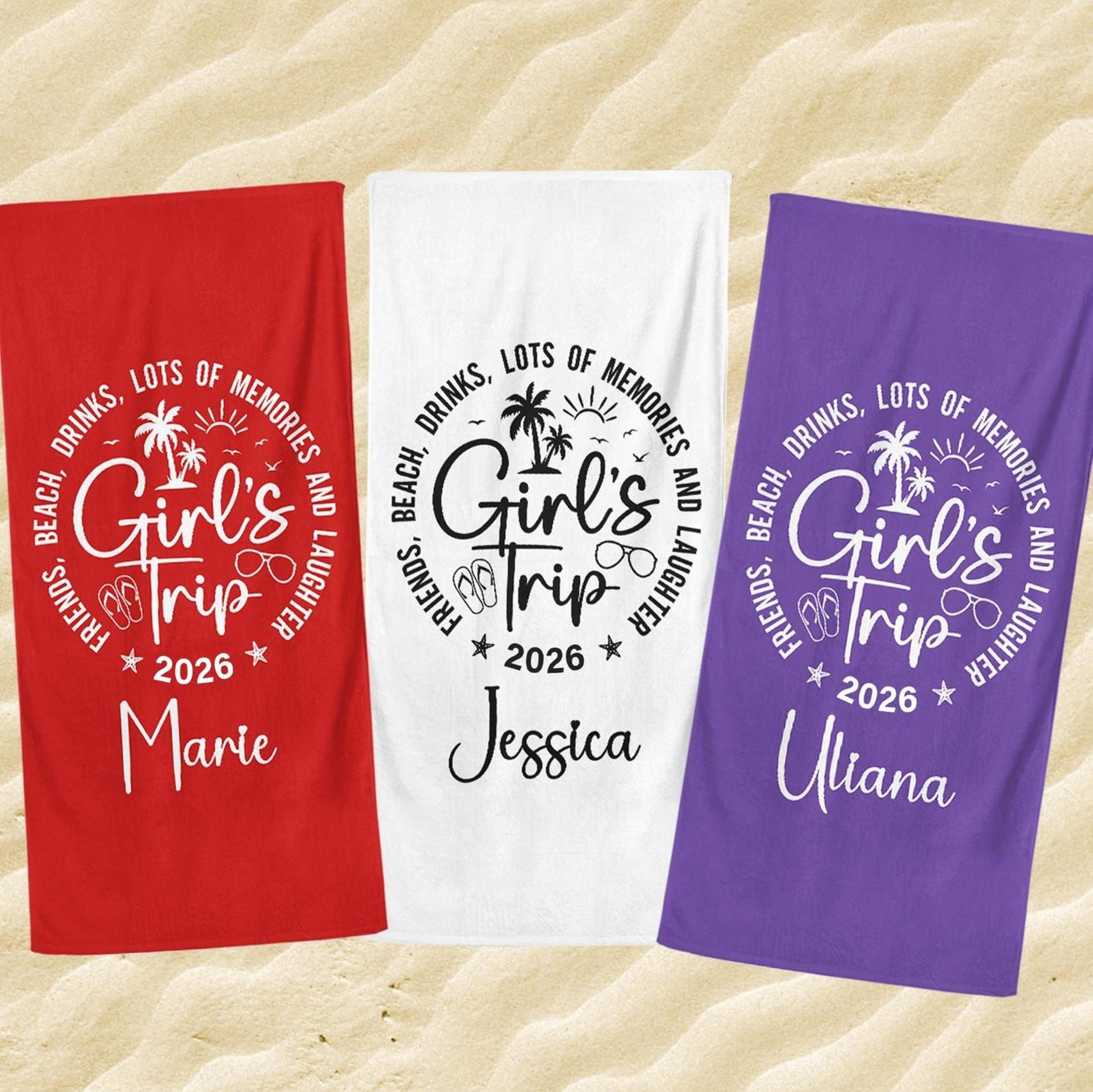 personalized girls trip 2026 beach towel – custom bachelorette & bridesmaid vacation gift