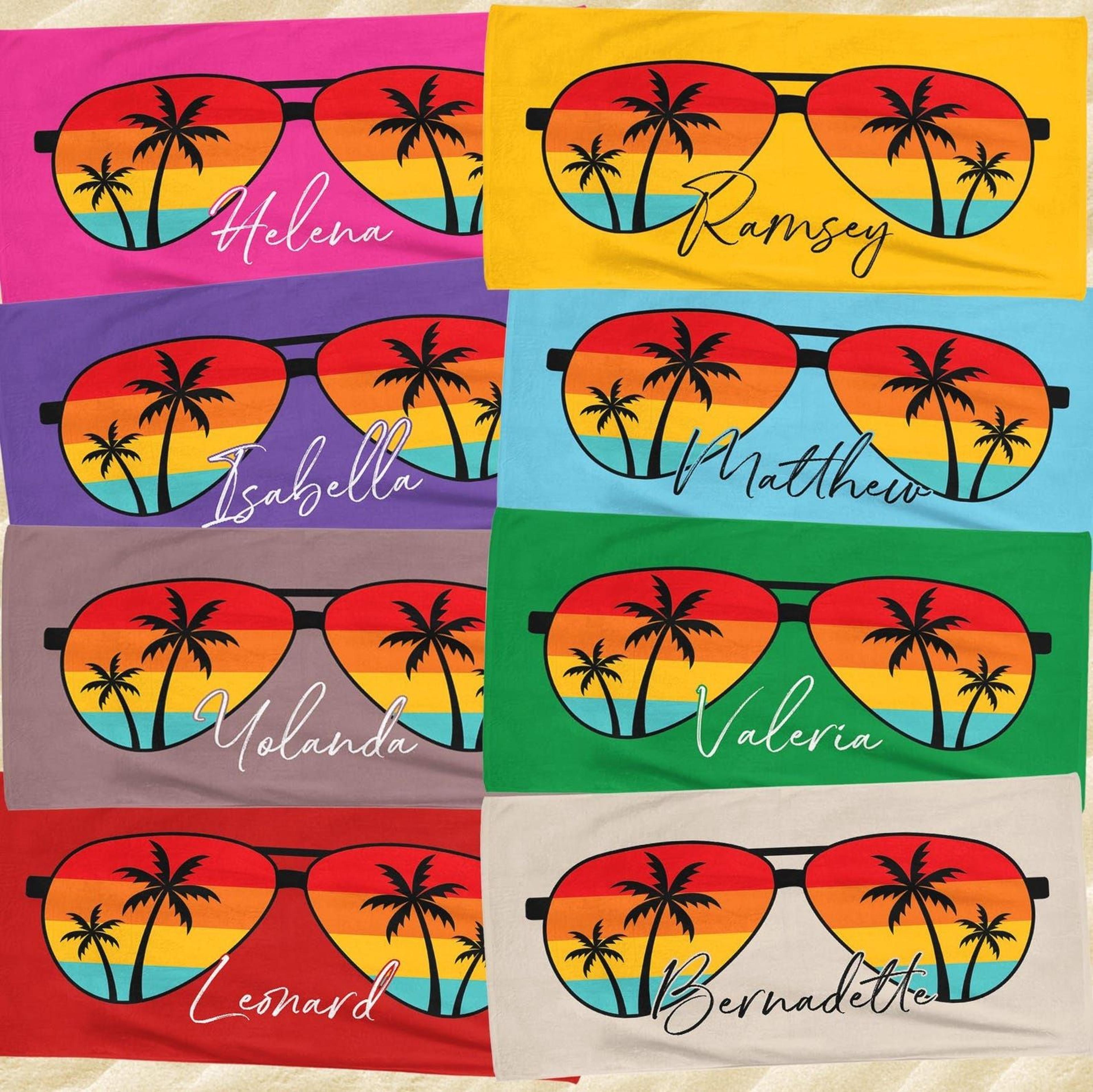 tropical sunset sunglasses beach towel – vibrant summer travel & poolside accessory