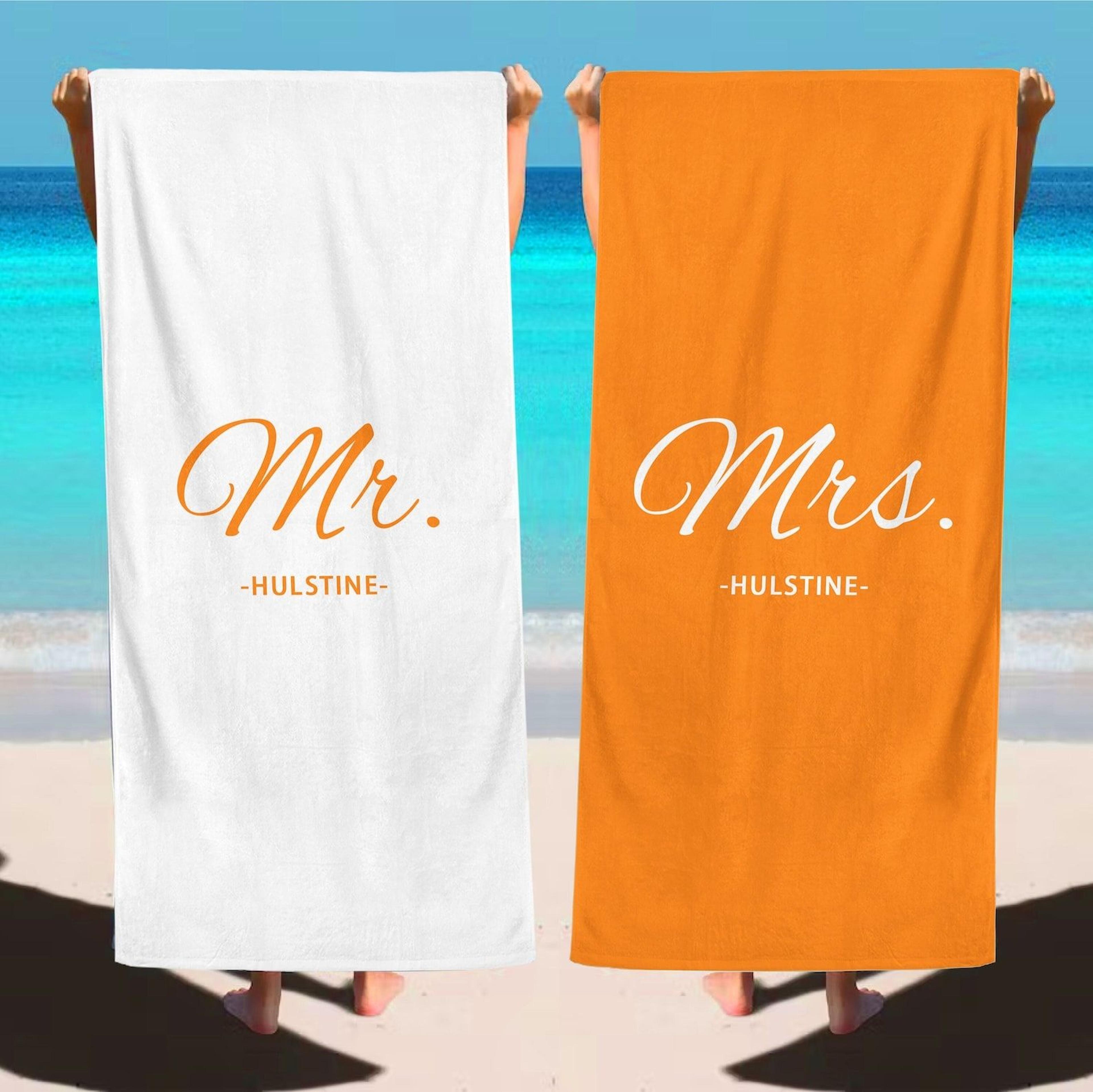 personalized mr & mrs beach towel – custom honeymoon & anniversary gift for couples