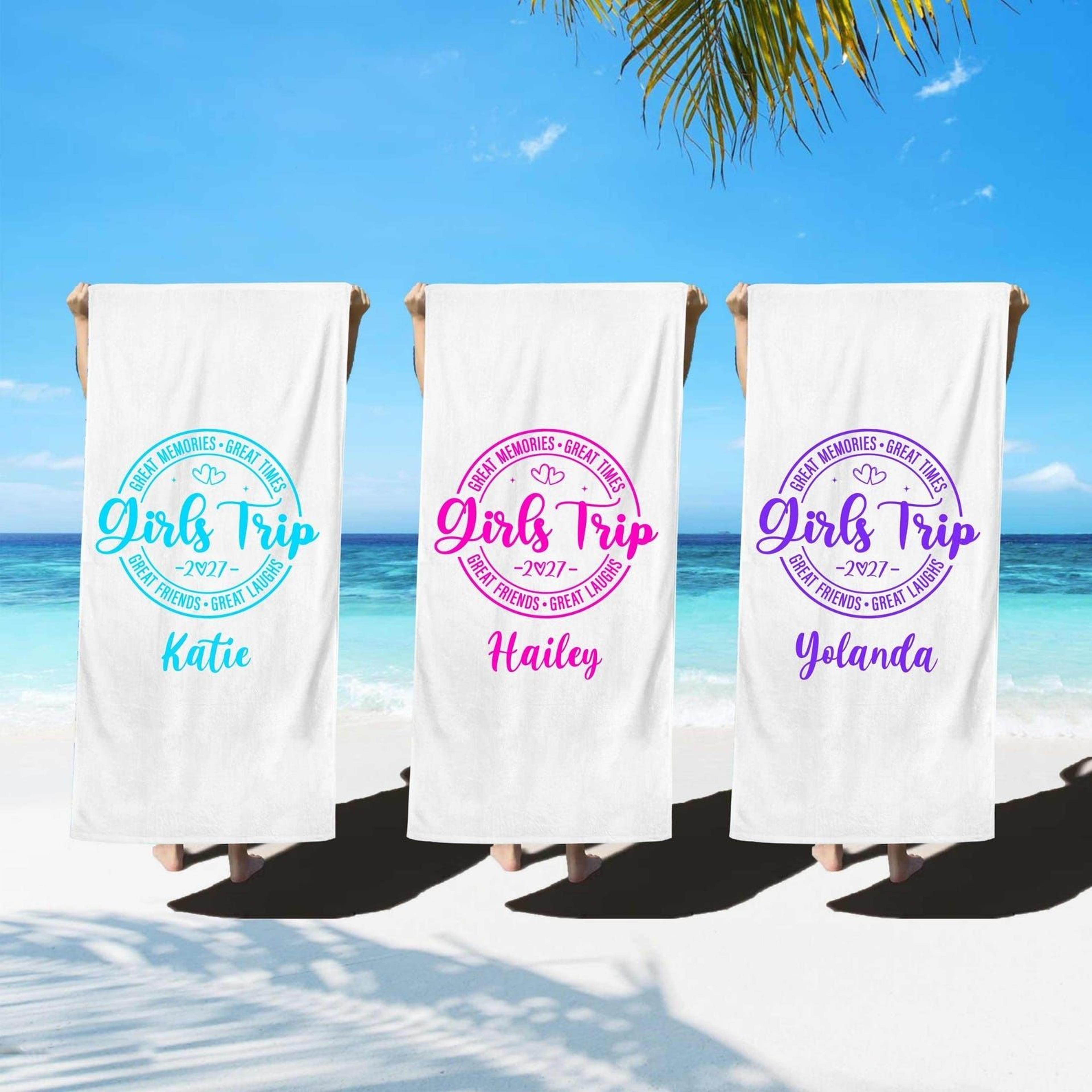 custom girls trip 2027 beach towel – personalized vacation gift for friends & getaways