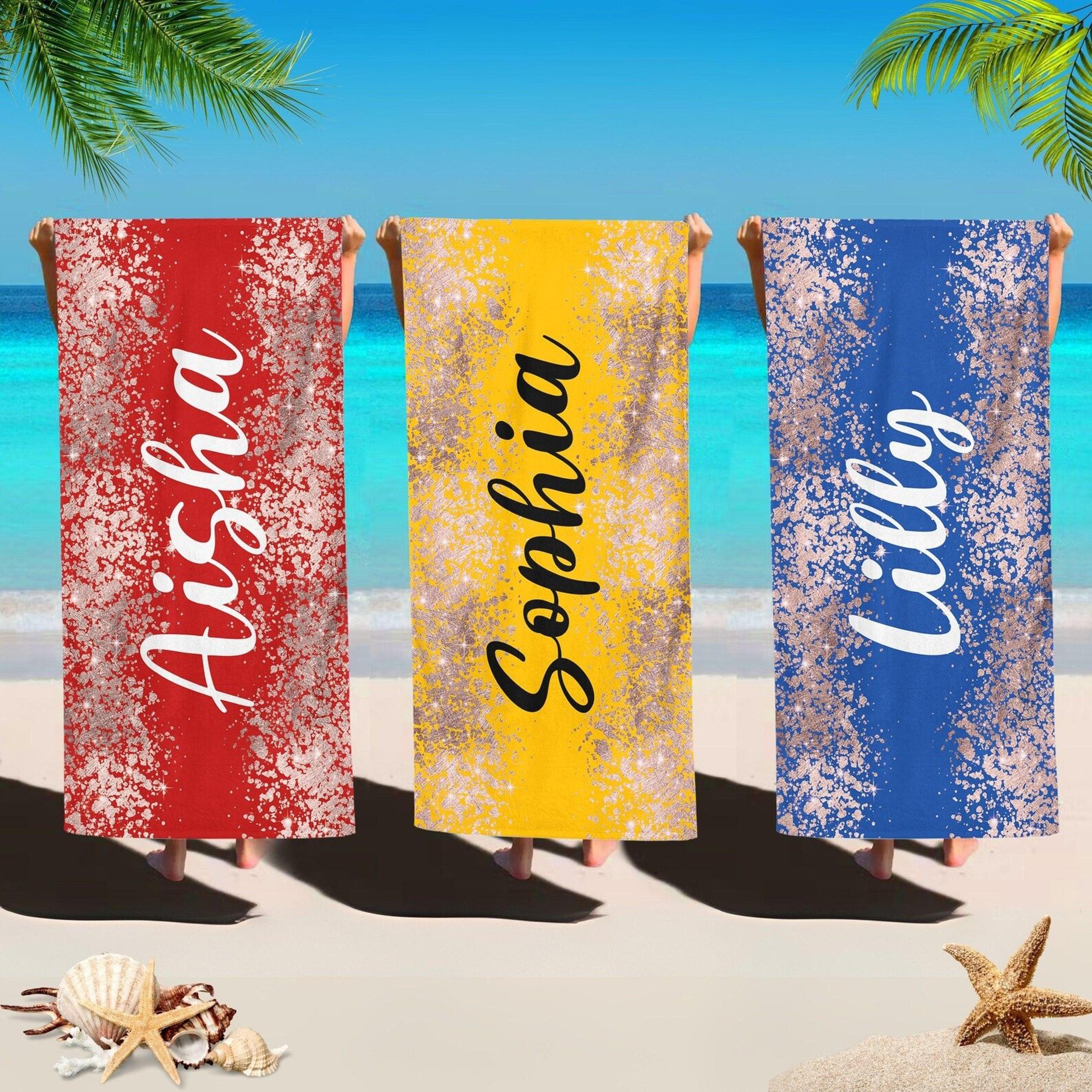 personalized name beach towel – custom beach bachelorette gift for bride & bridesmaids