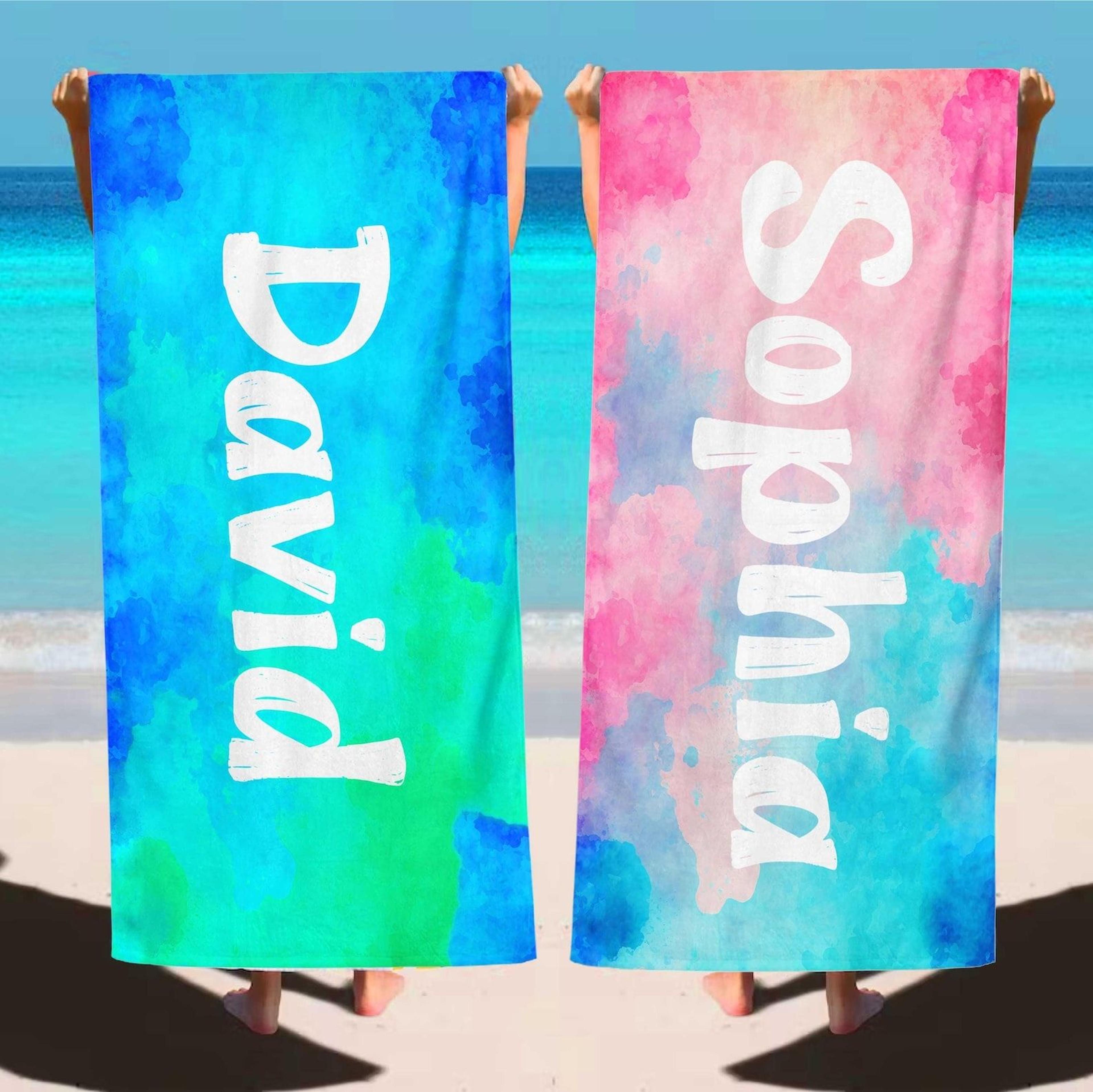 personalized name beach towel – custom poolside decor & summer vacation gift
