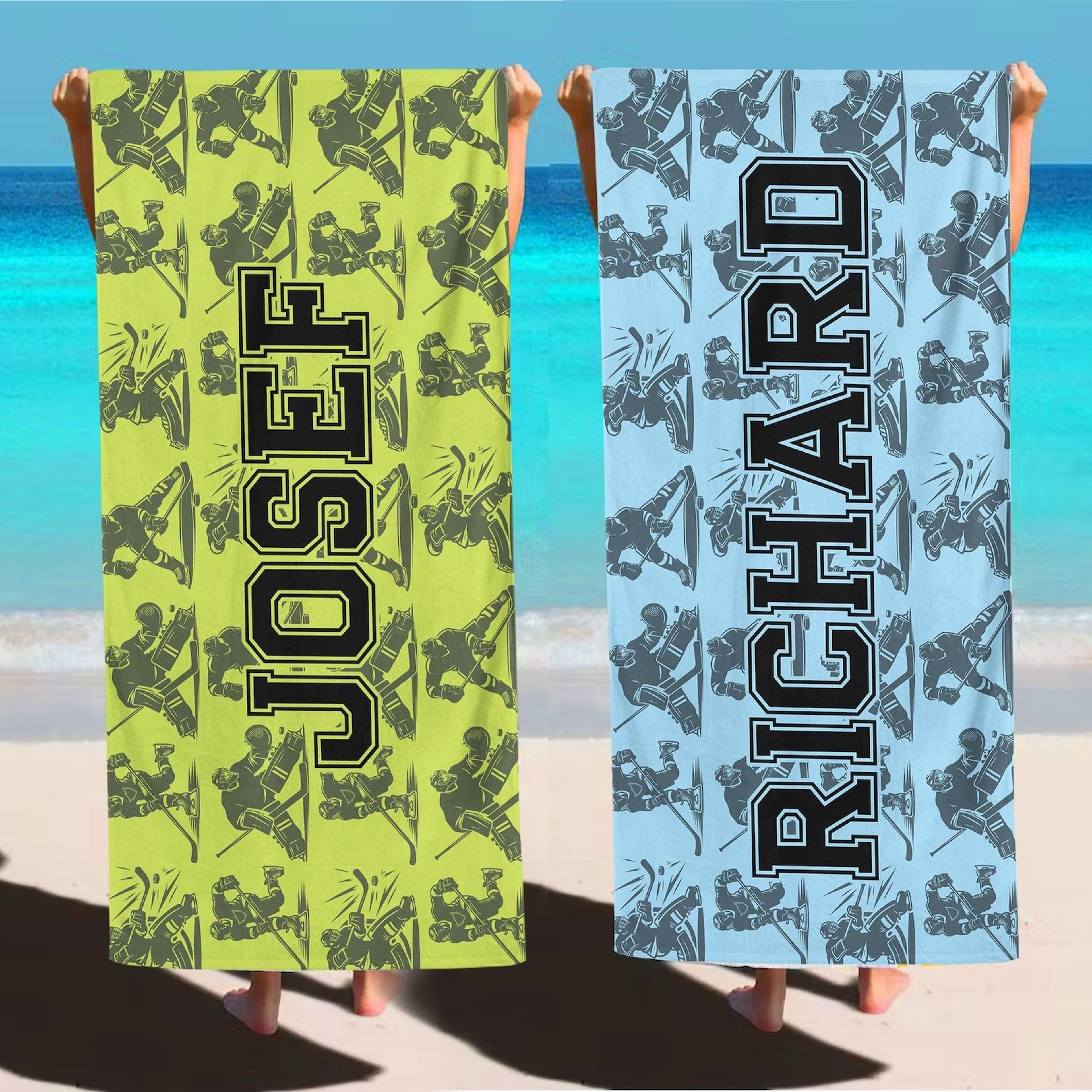 personalized hockey beach towel with custom name – sports lover gift for players & fans
