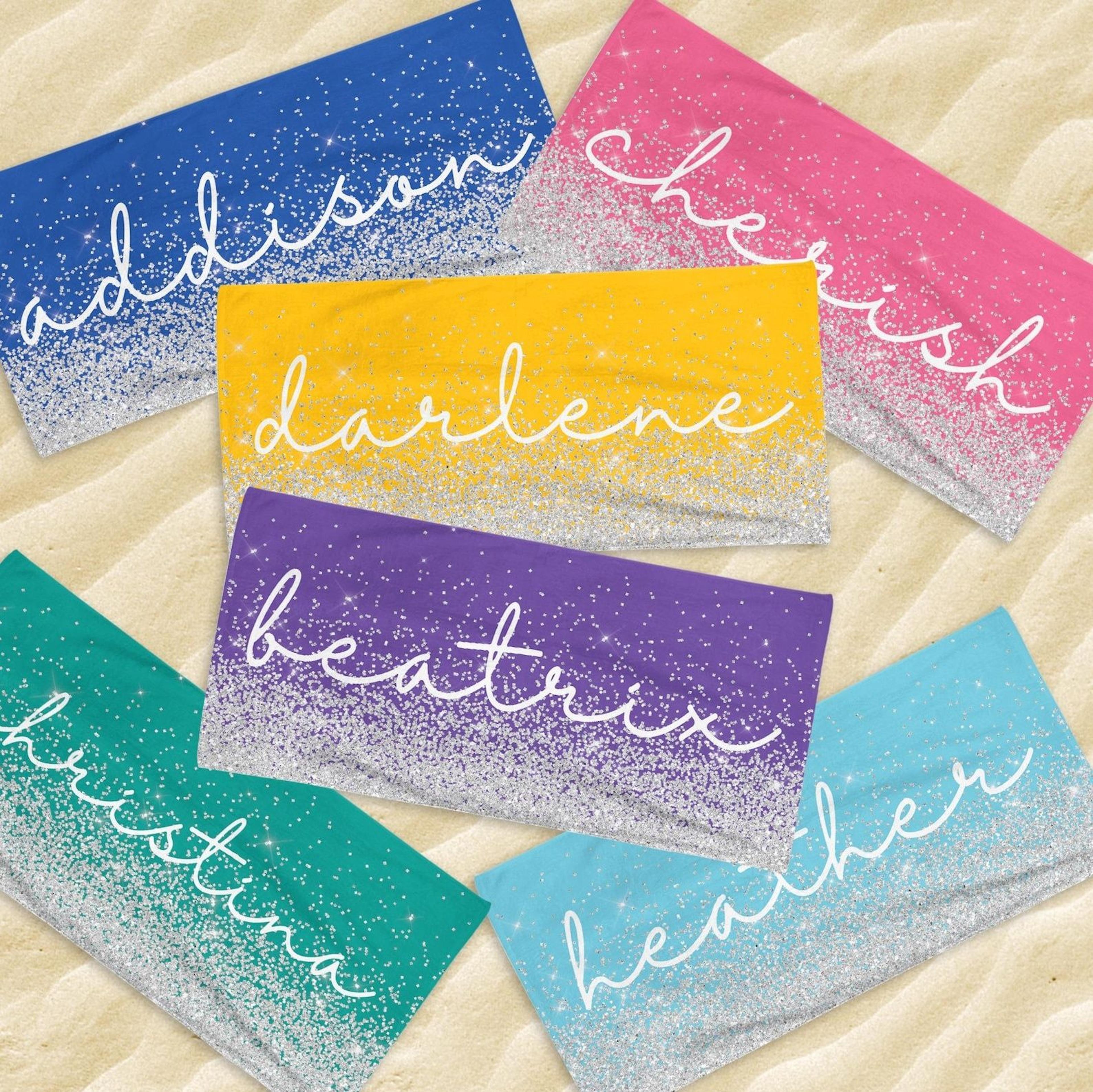custom name beach towel for bachelorette party – personalized bridal squad gift
