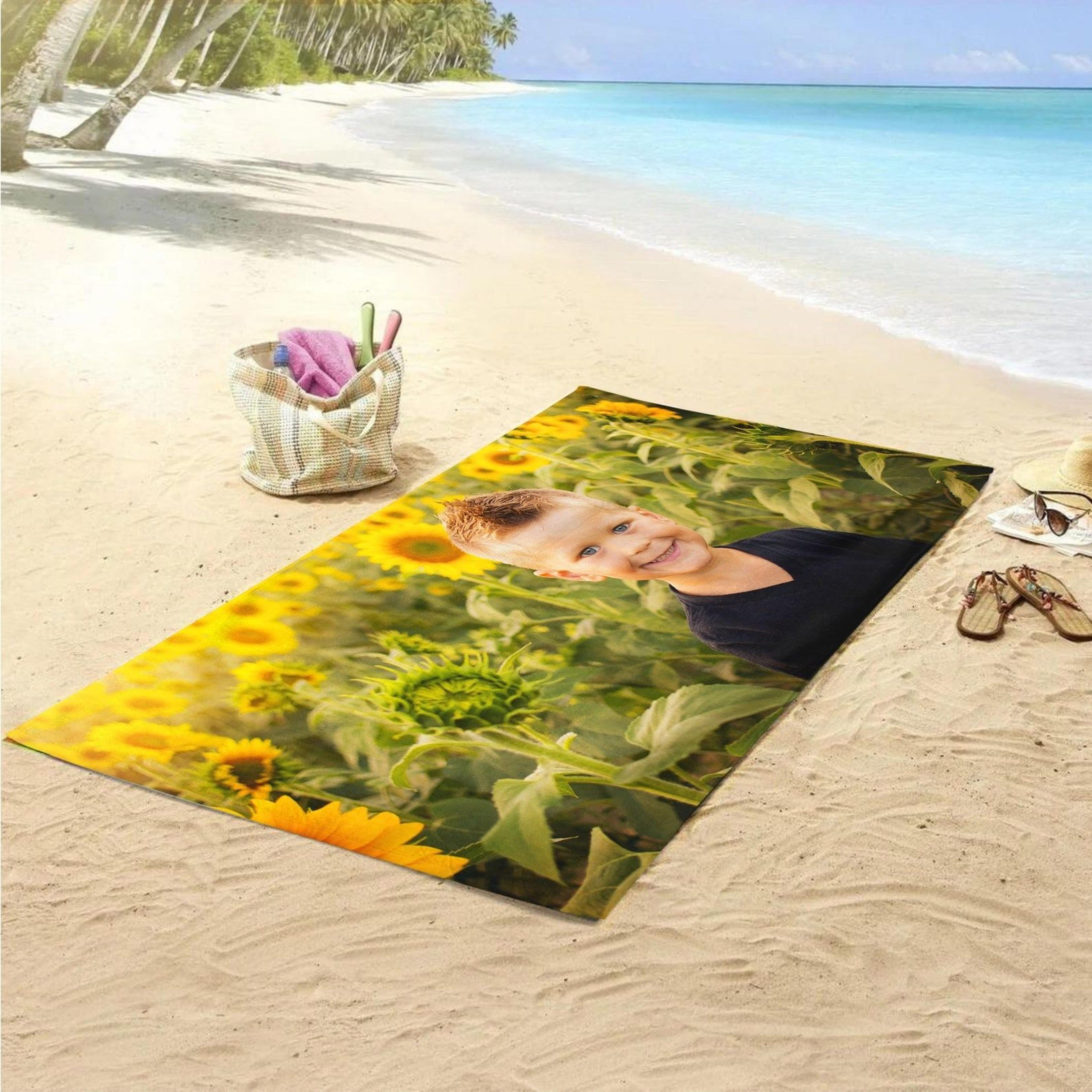 personalized photo beach towel with custom picture – summer vacation & family gift