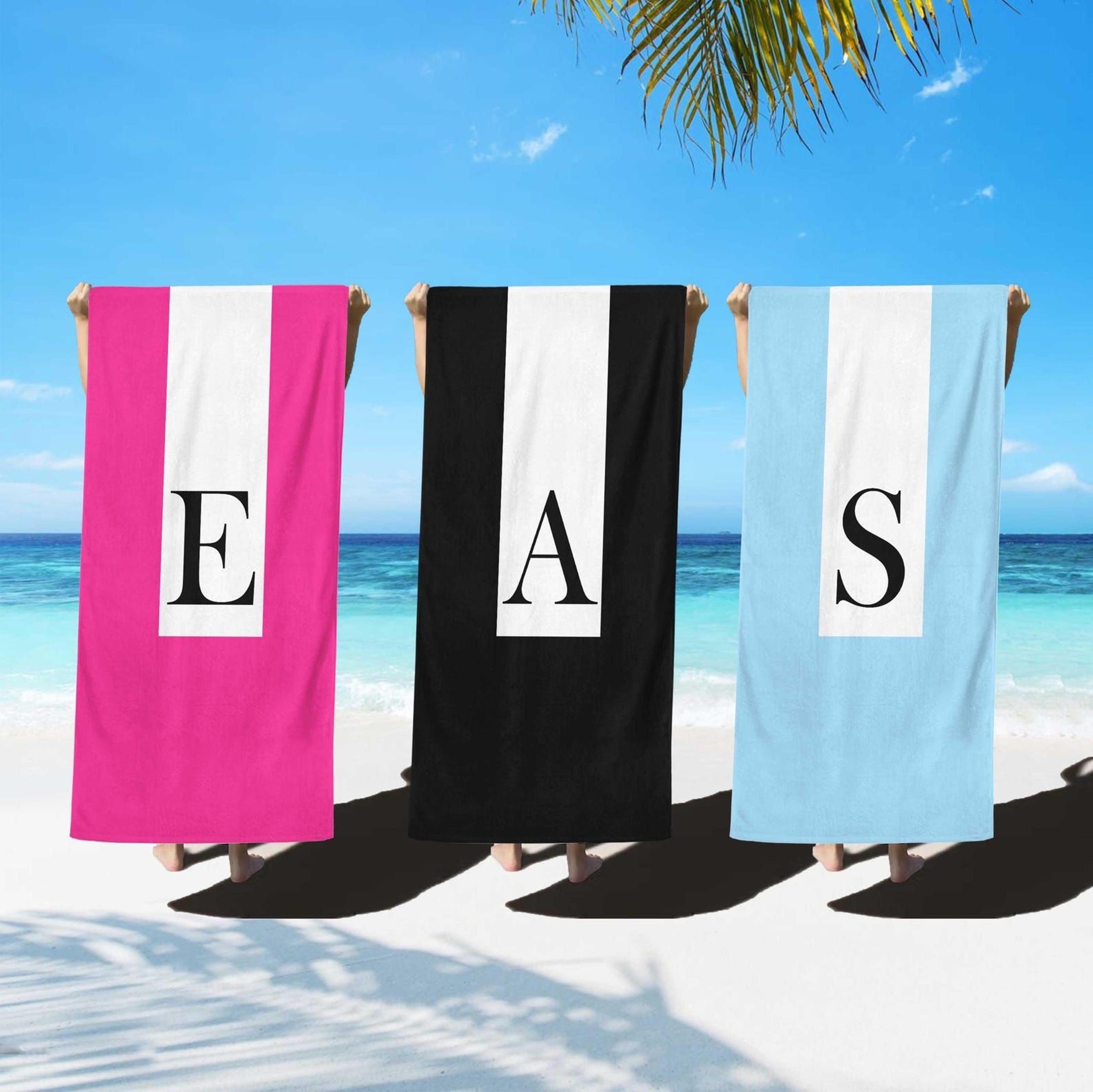 monogrammed beach towel with custom initial – personalized pool party & summer gift