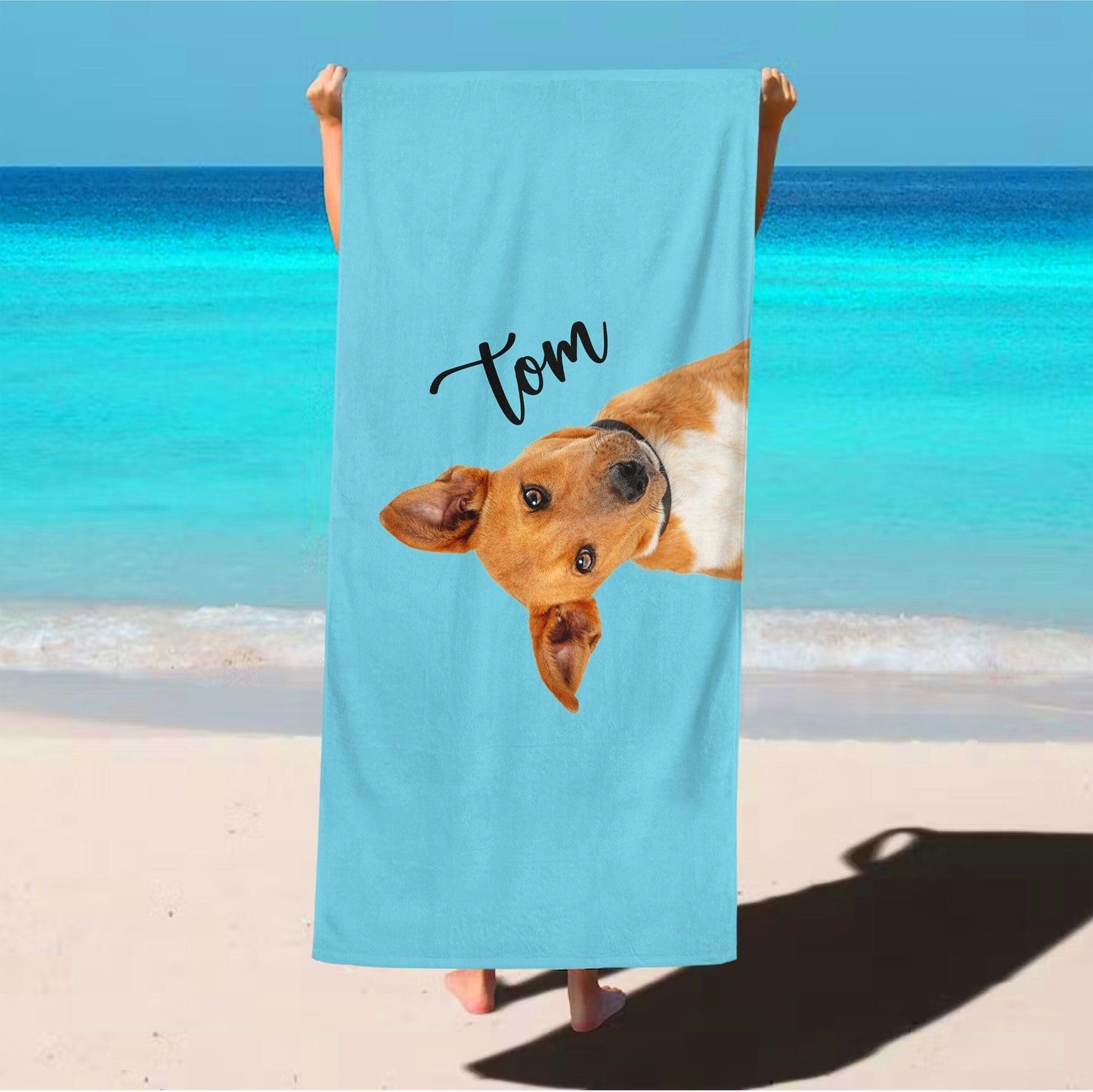 custom dog photo beach towel – personalized pet portrait towel made in usa