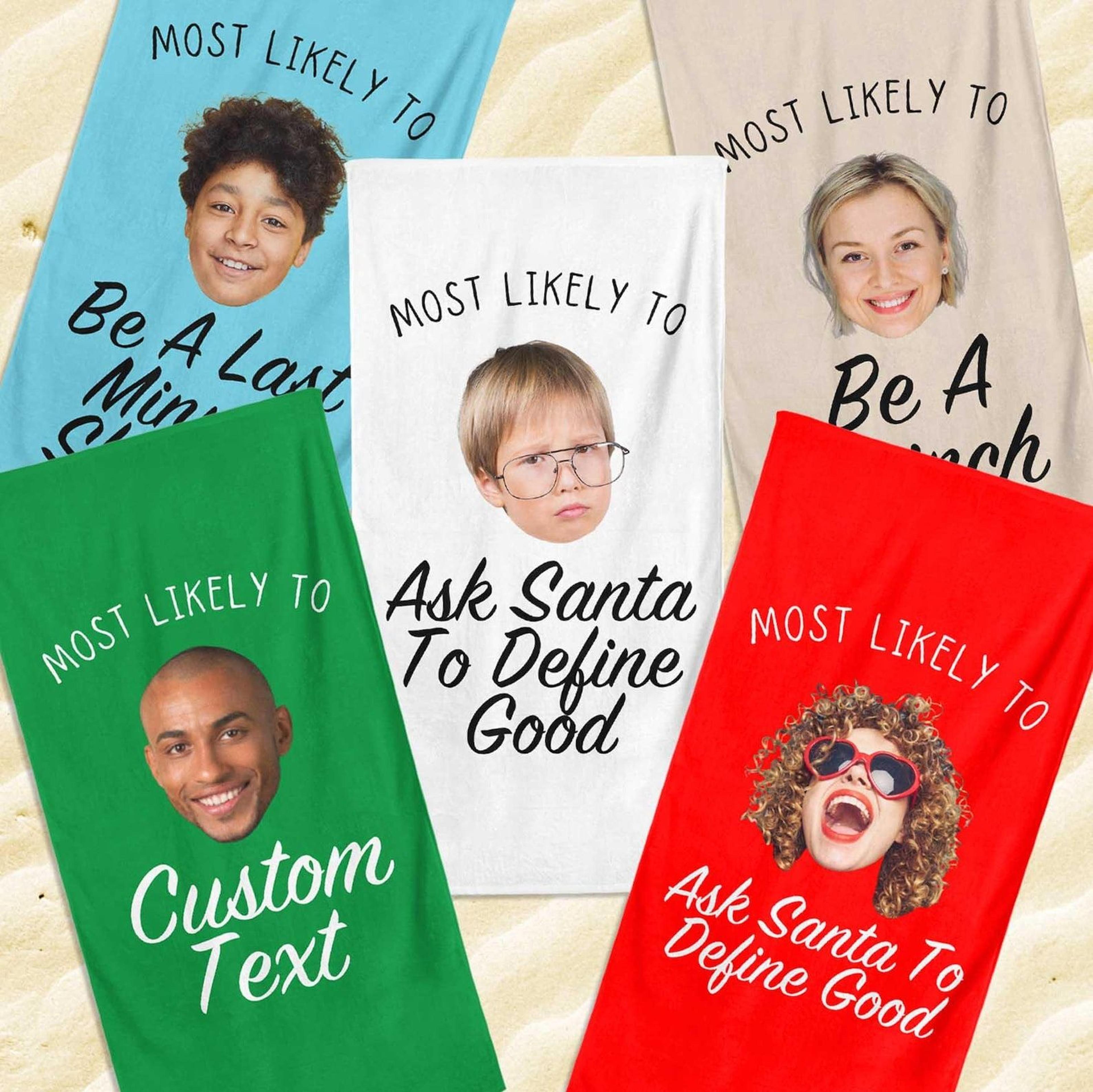 most likely to christmas beach towel – funny cruise gift with 215 personalized quotes