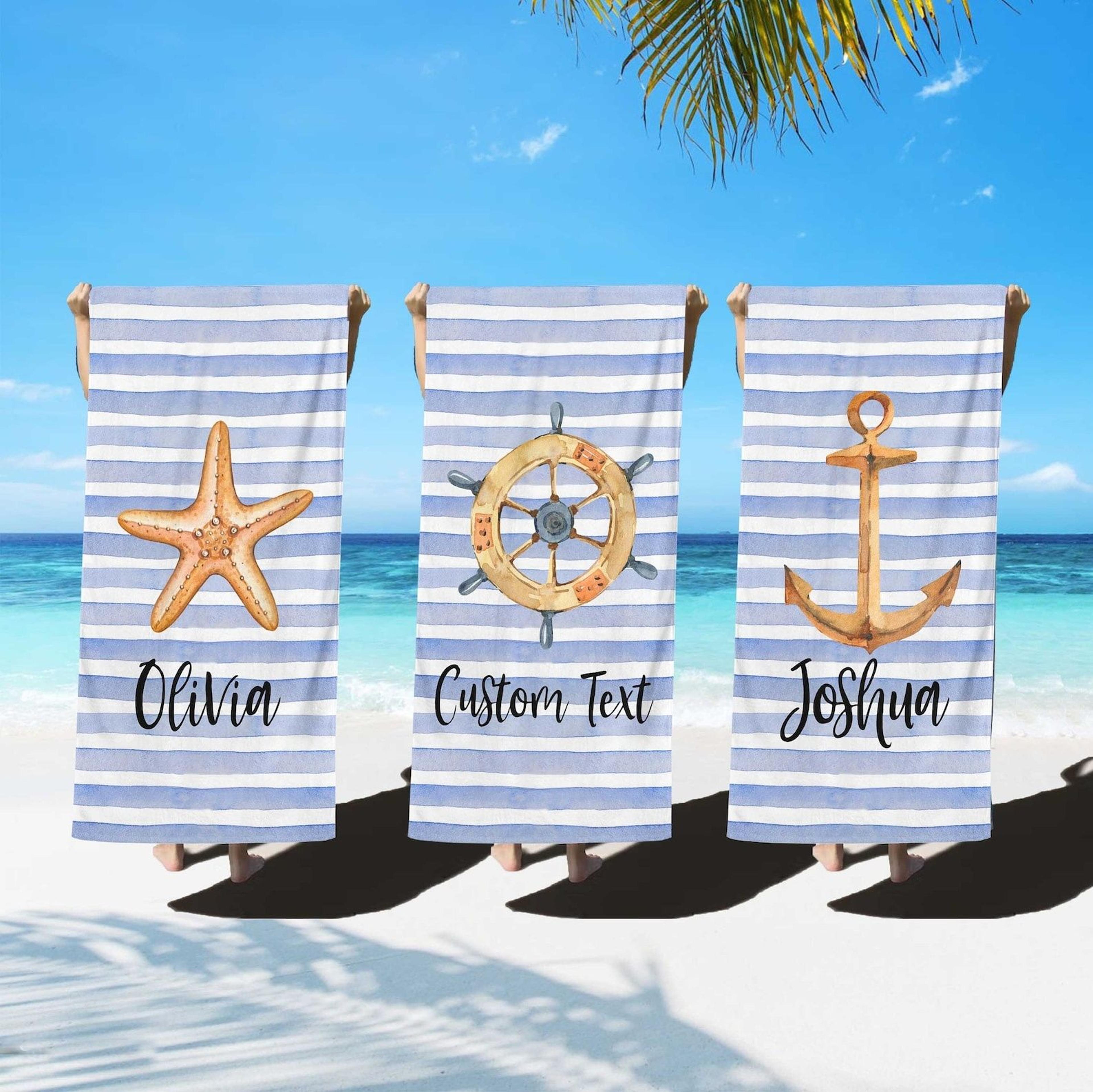personalized beach towel with custom name – tropical cruise & vacation gift
