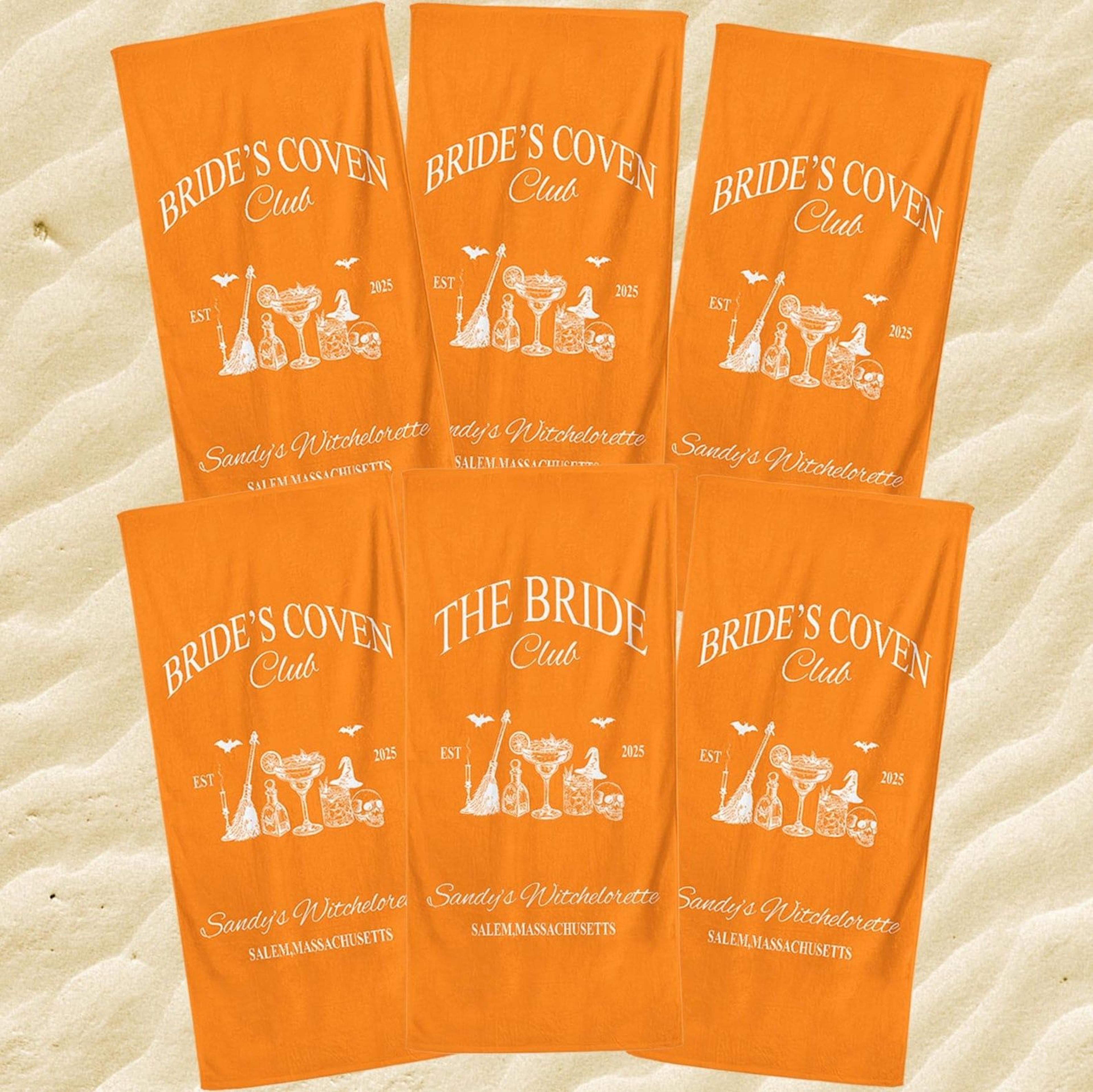 halloween bachelorette beach towel – spooky coven club personalized bridal party gift