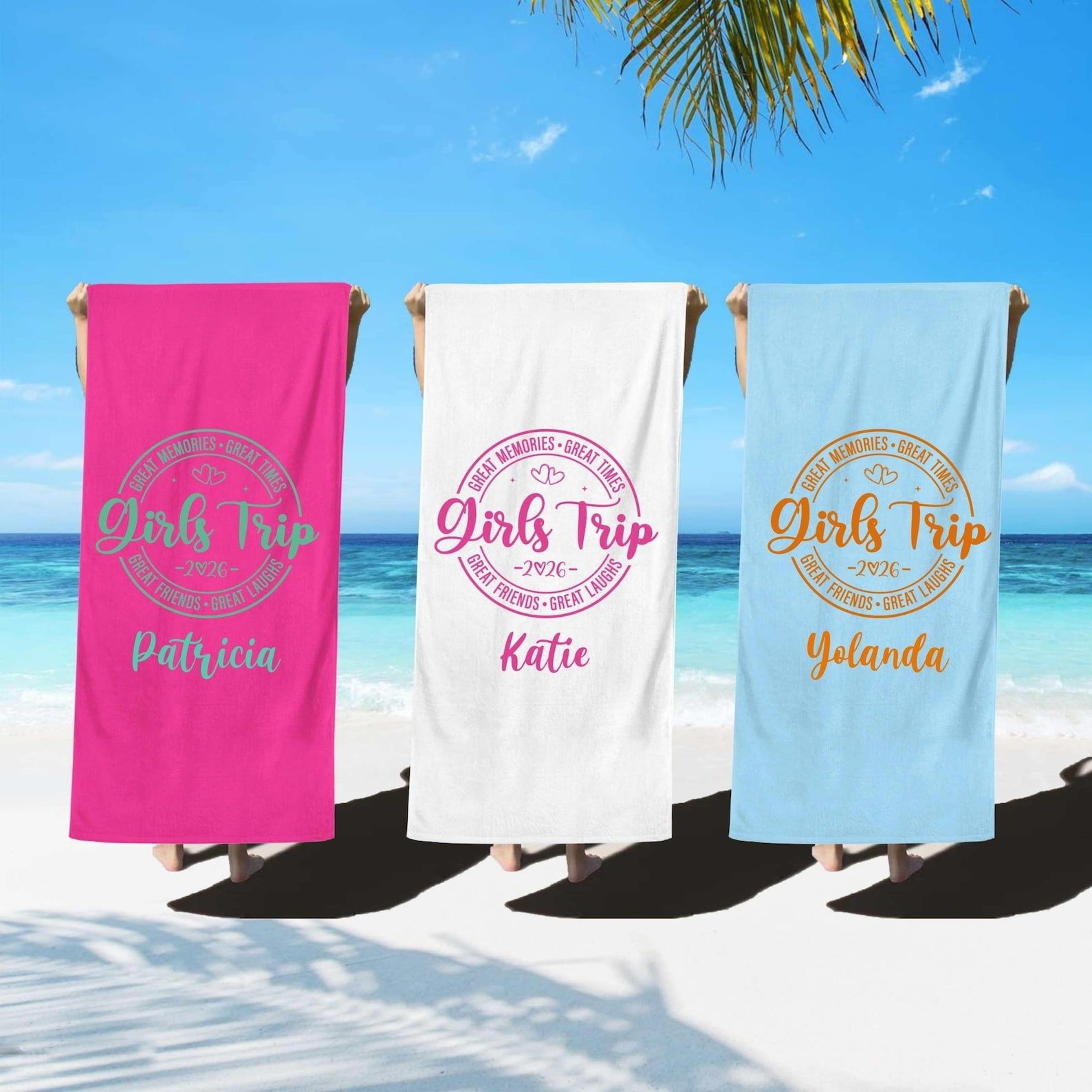 girls trip 2026 beach towel – personalized friendship vacation gift for best friends