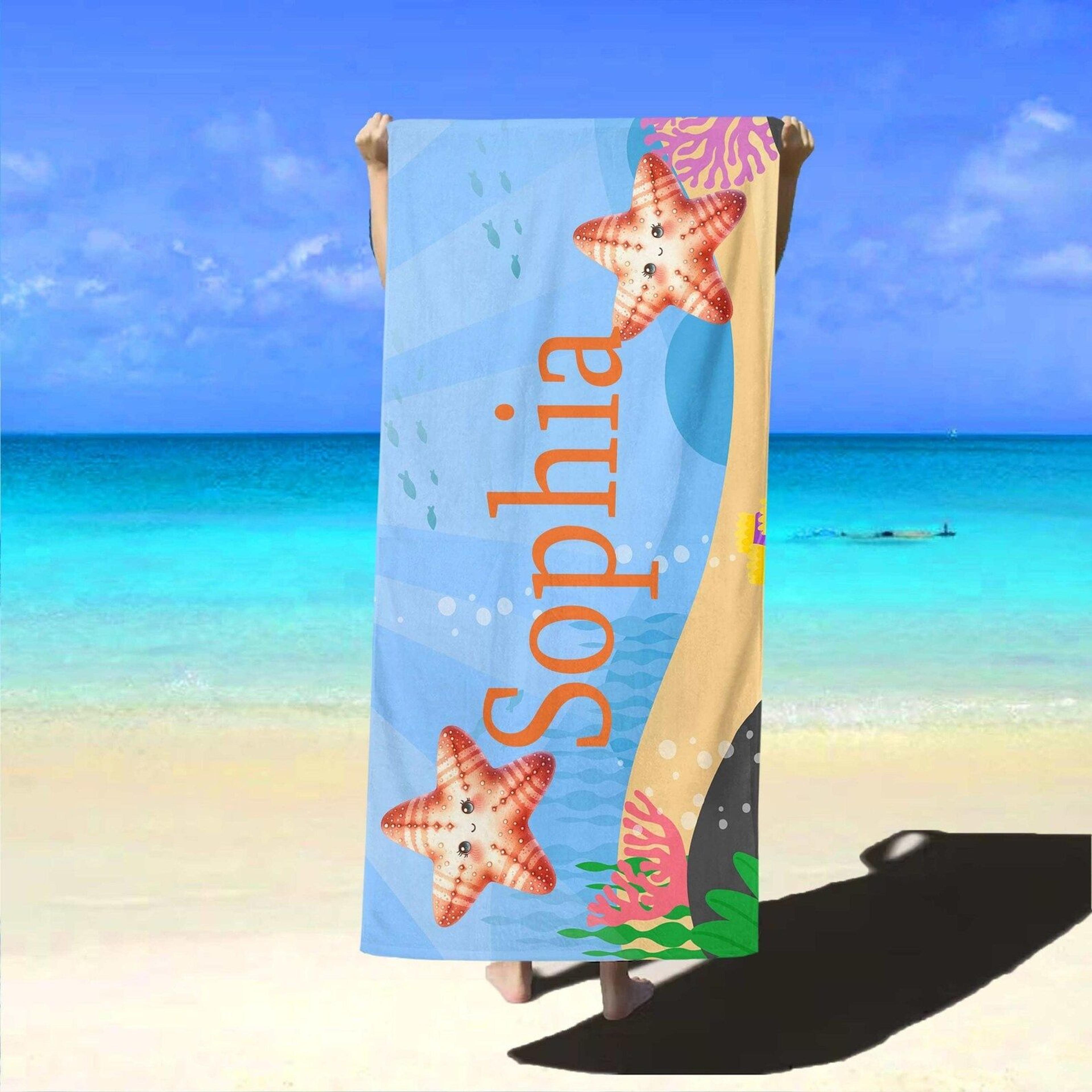 personalized kids beach towel with custom name – under the sea swimming gift