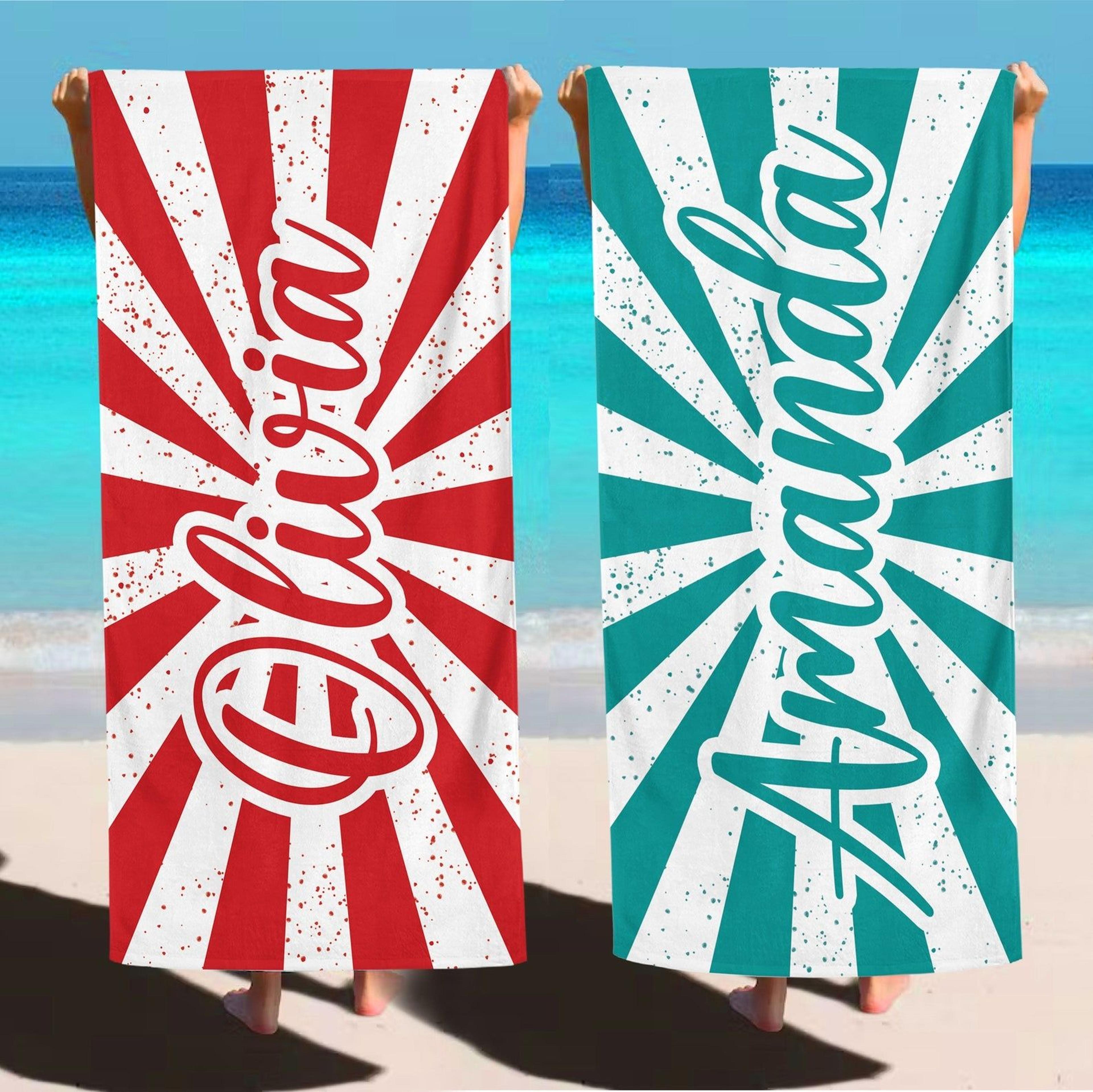 personalized vintage style beach towel with custom name – retro summer beach accessory
