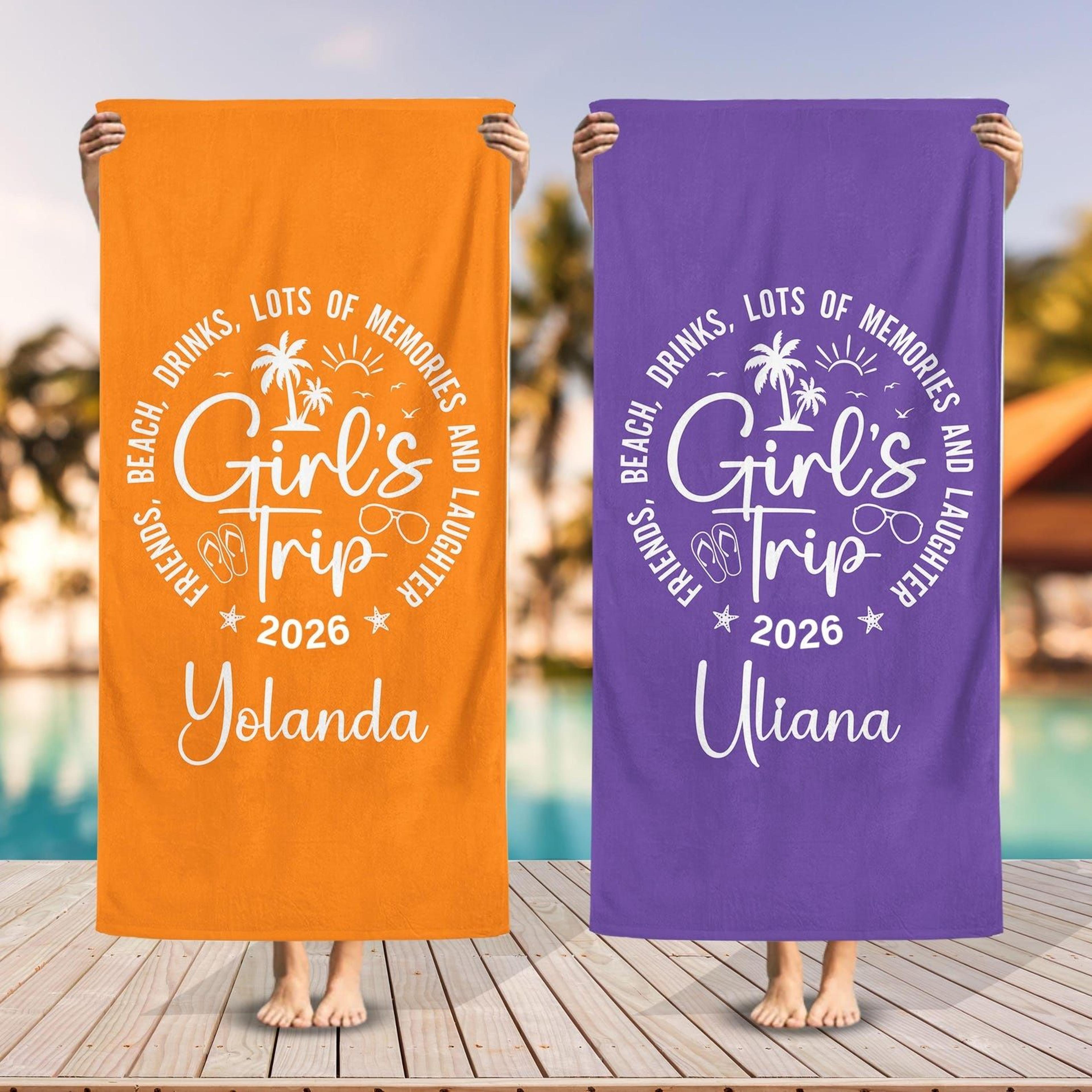 girls trip 2026 beach towel with custom name – personalized best friend vacation gift