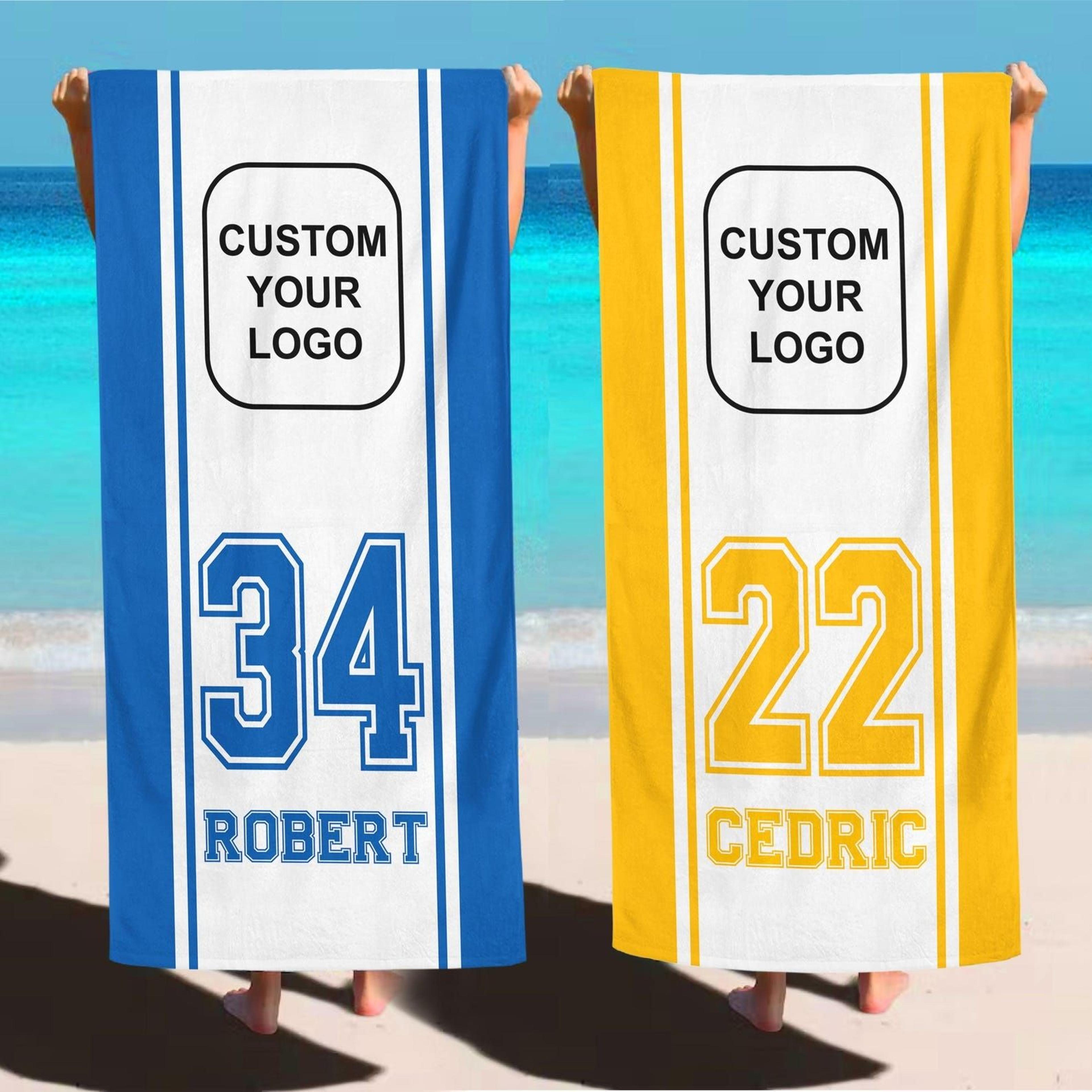 custom football logo beach towel with personalized name – team spirit sports gift