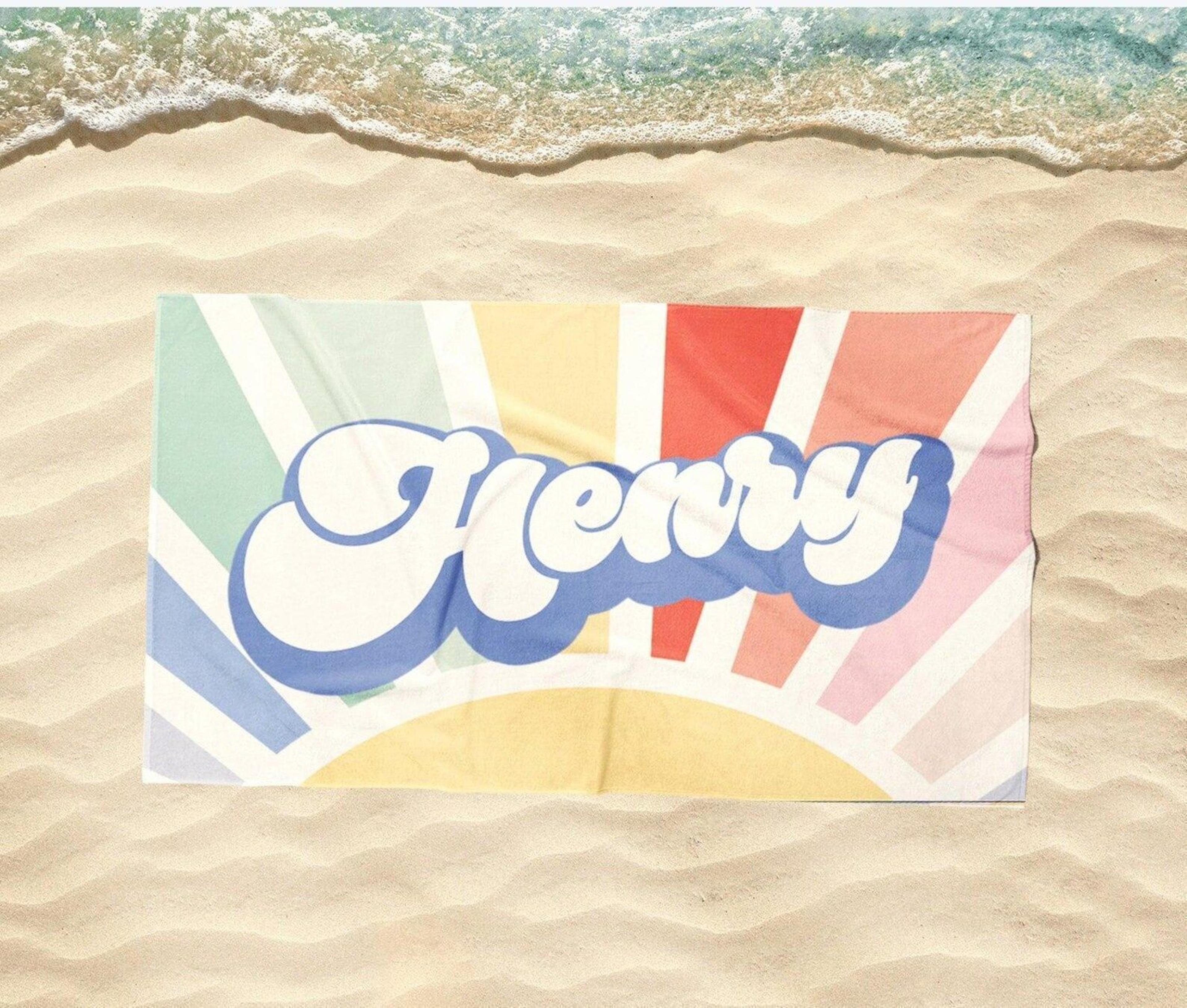 groovy retro personalized beach towel – custom name summer vacation gift