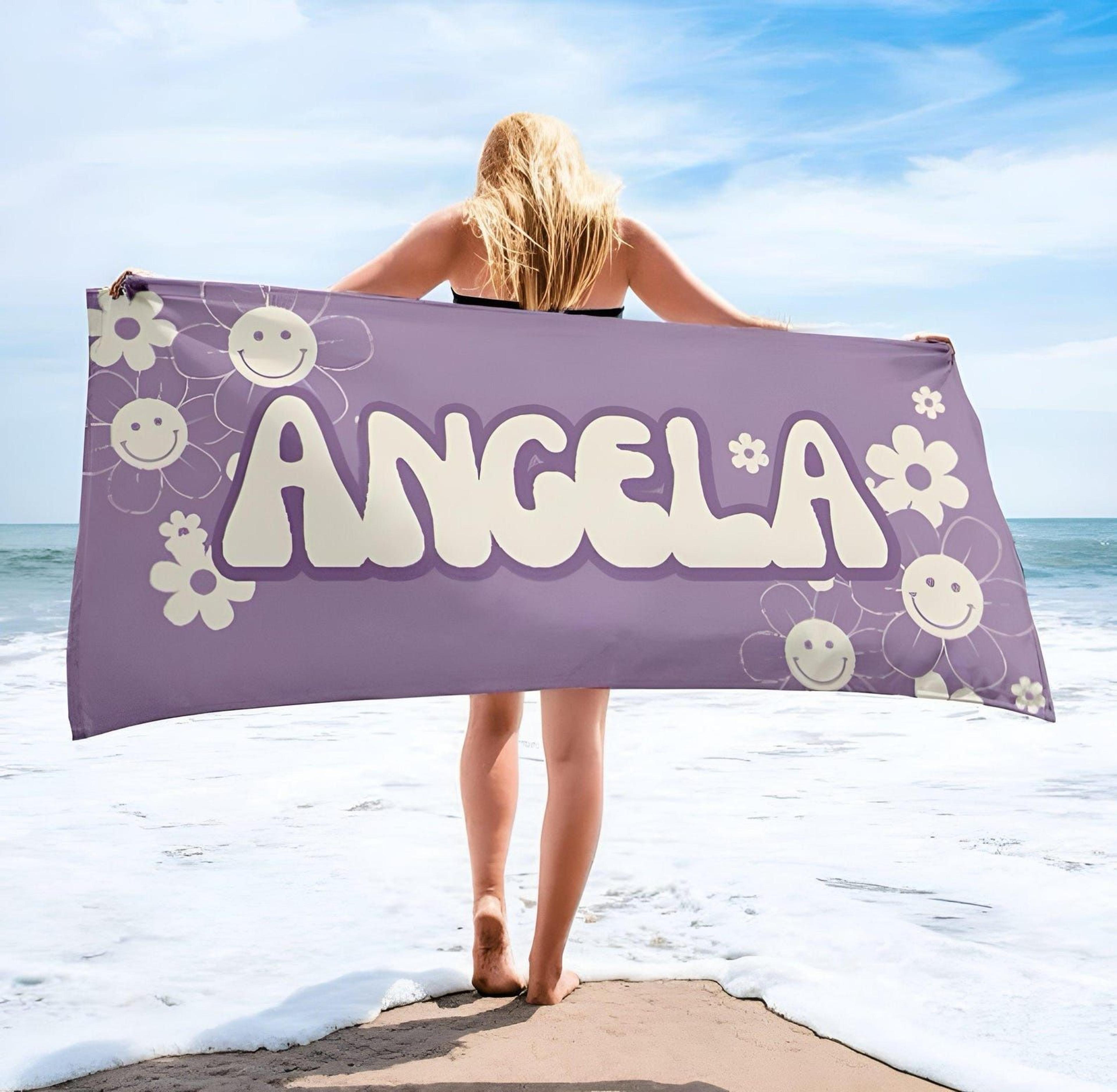 personalized groovy flower beach towel – custom name pool, bath & summer gift