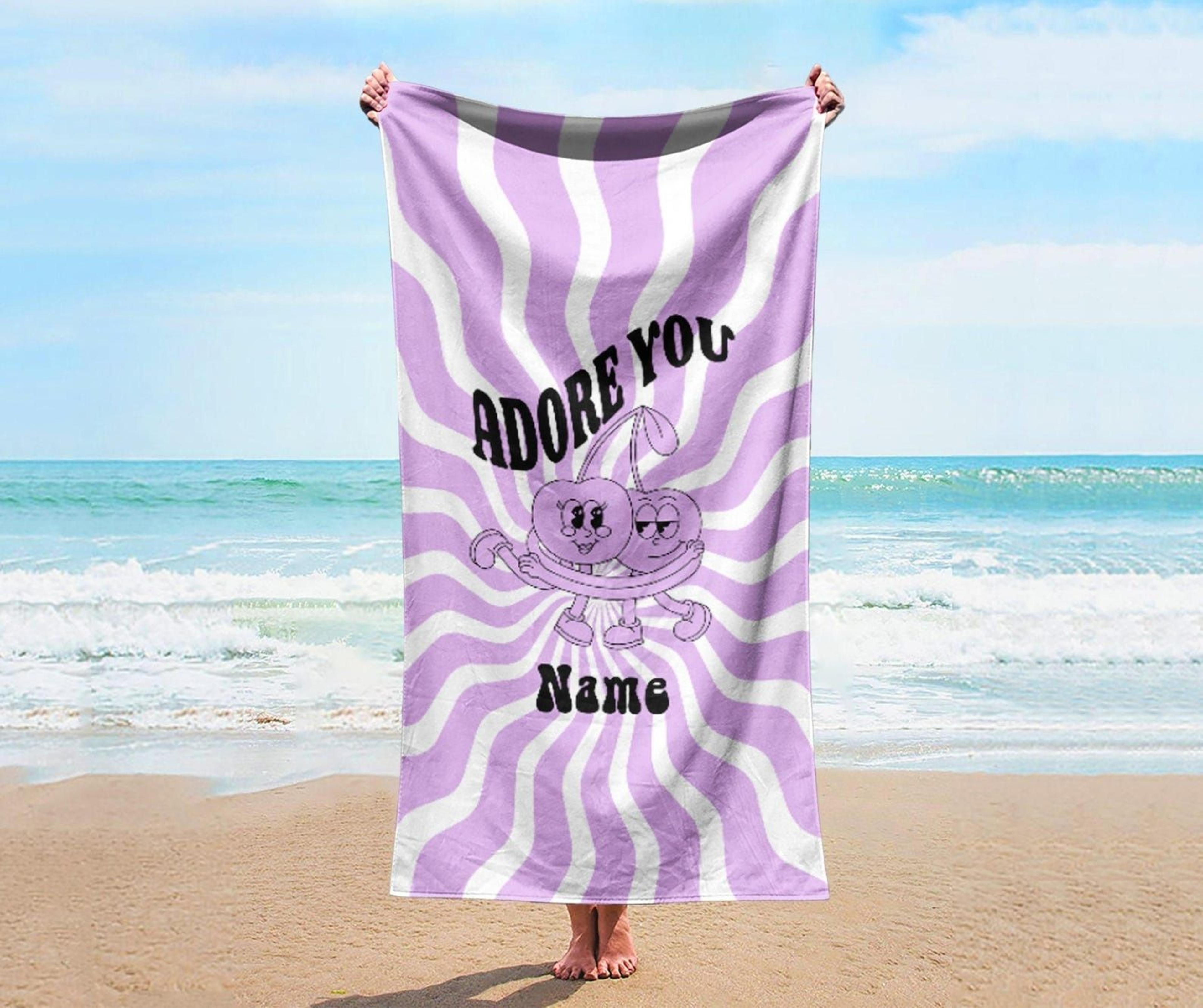 retro groovy personalized beach towel – custom name poolside & vacation gift