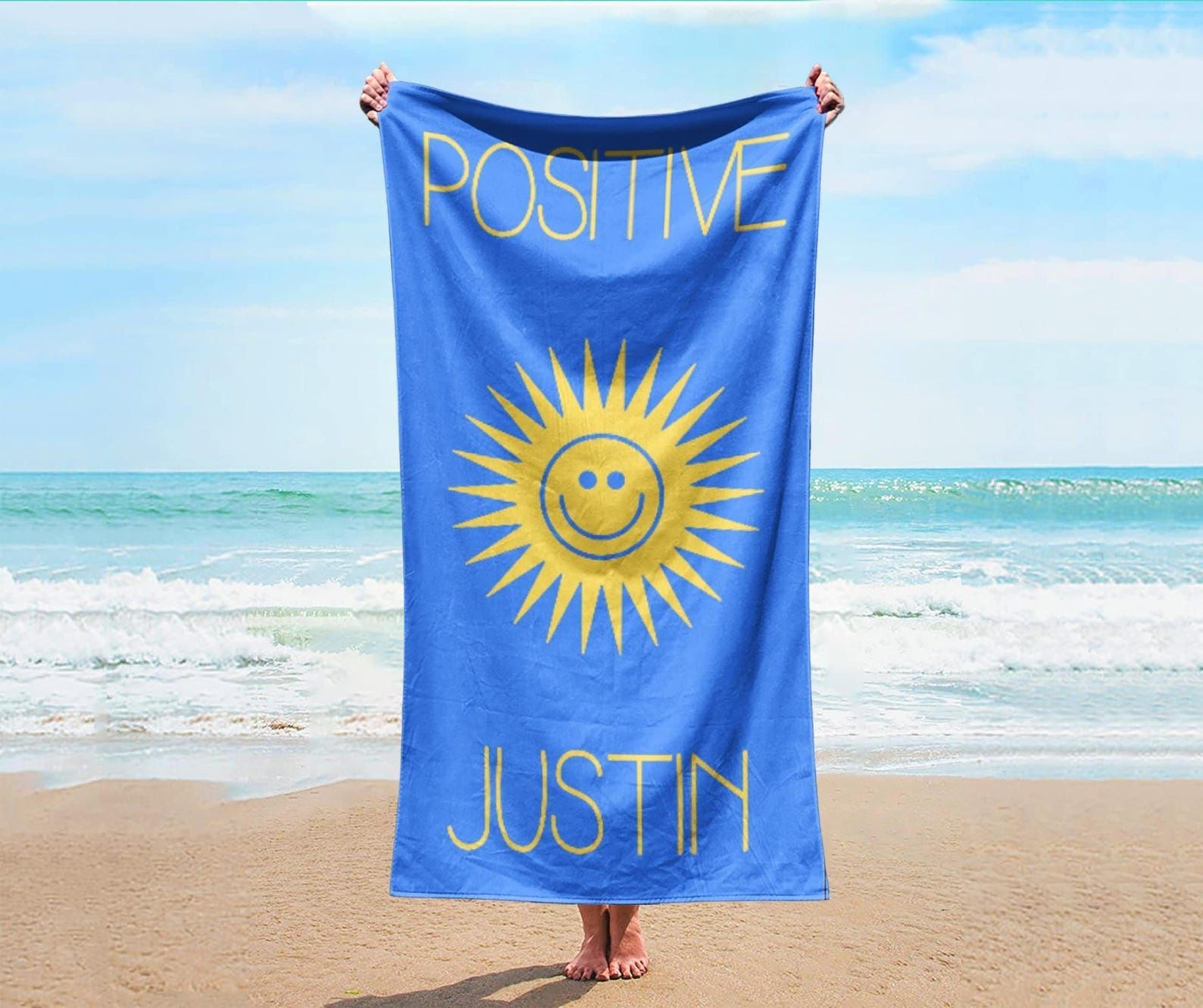 personalized smile face beach towel – custom name retro pool & vacation gift
