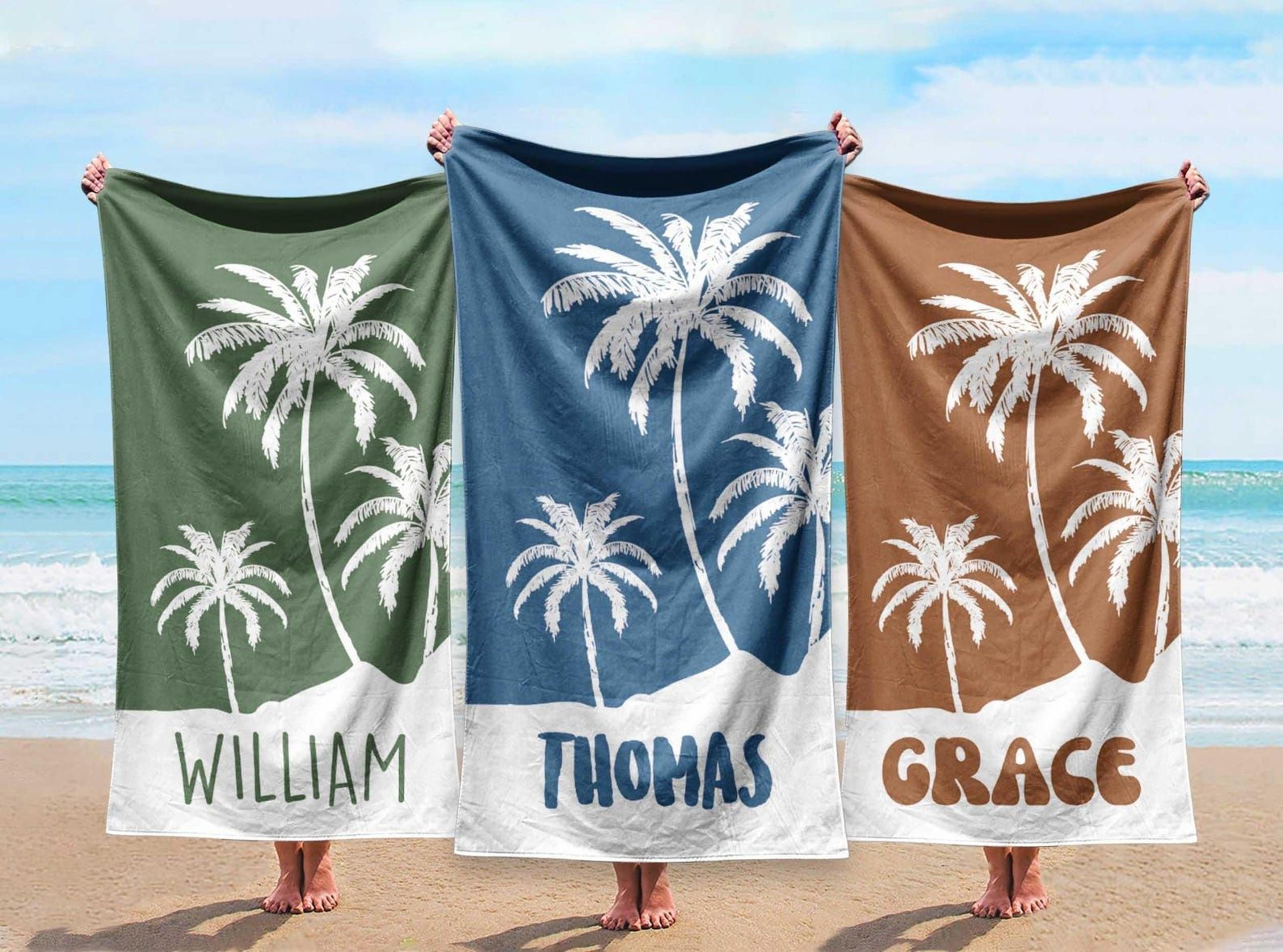 personalized palm tree beach towel – custom name tropical vacation gift