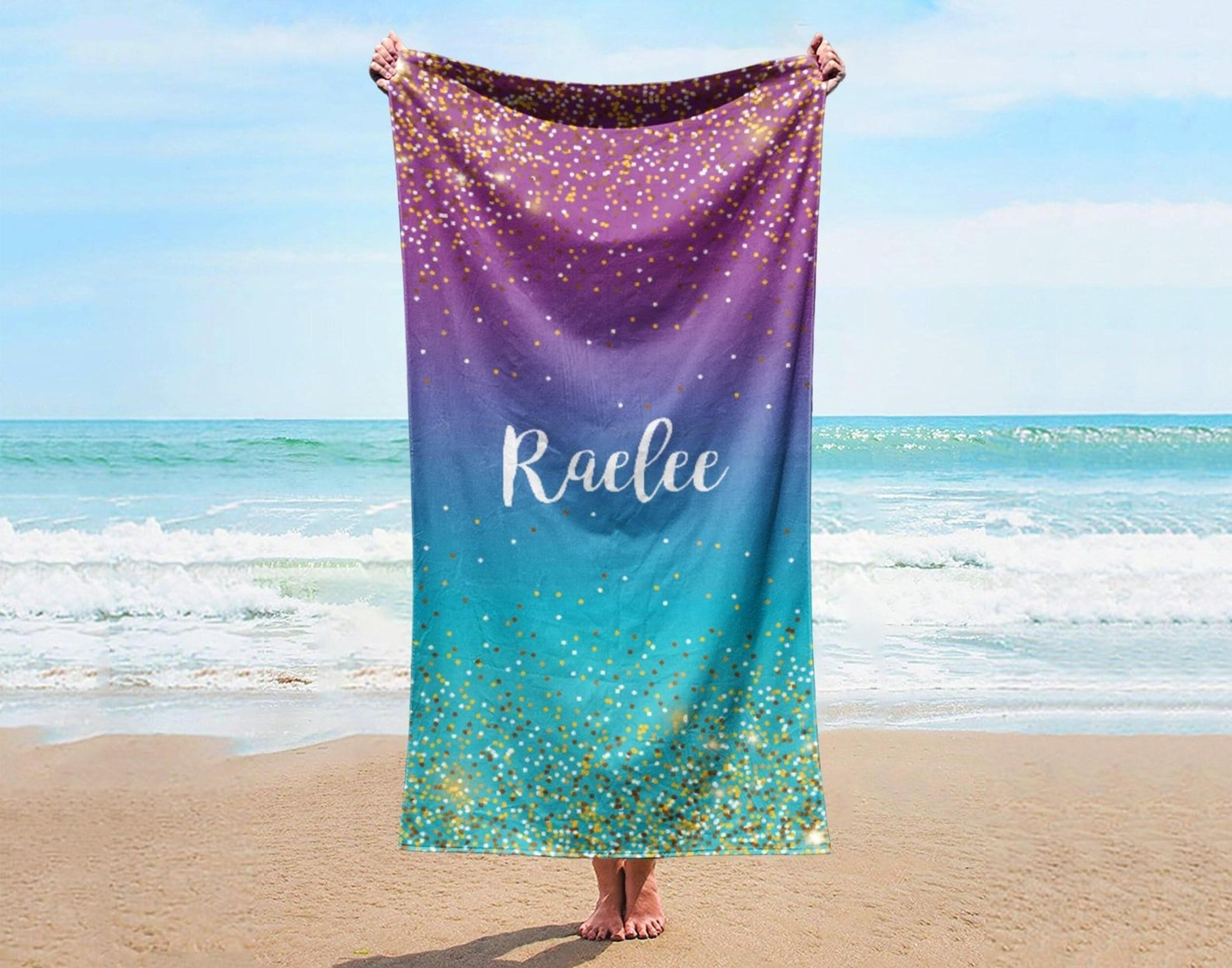 personalized sparkling gold name beach towel – custom luxury poolside & vacation gift