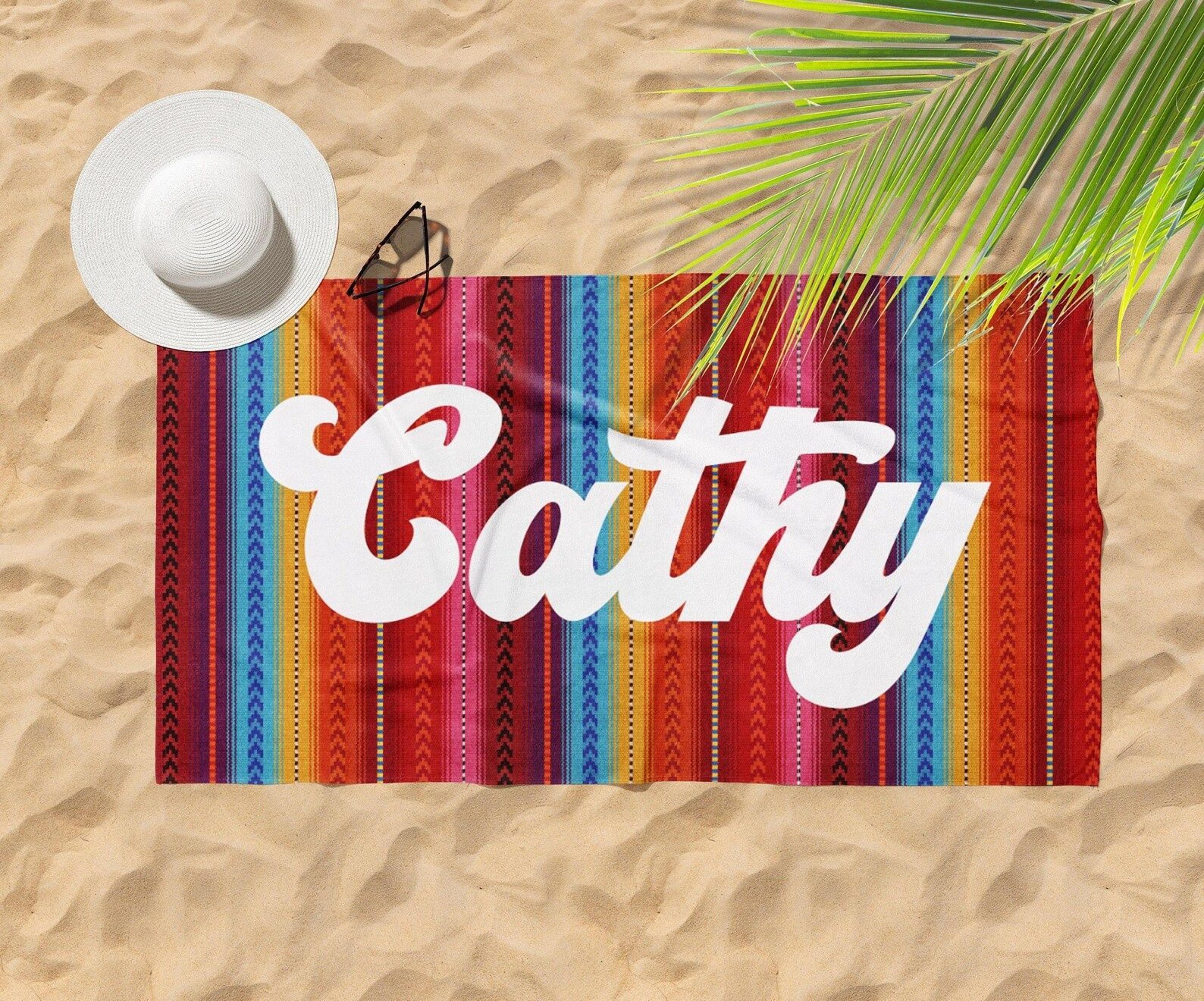 personalized aztec beach towel with custom name – retro pool & vacation towel
