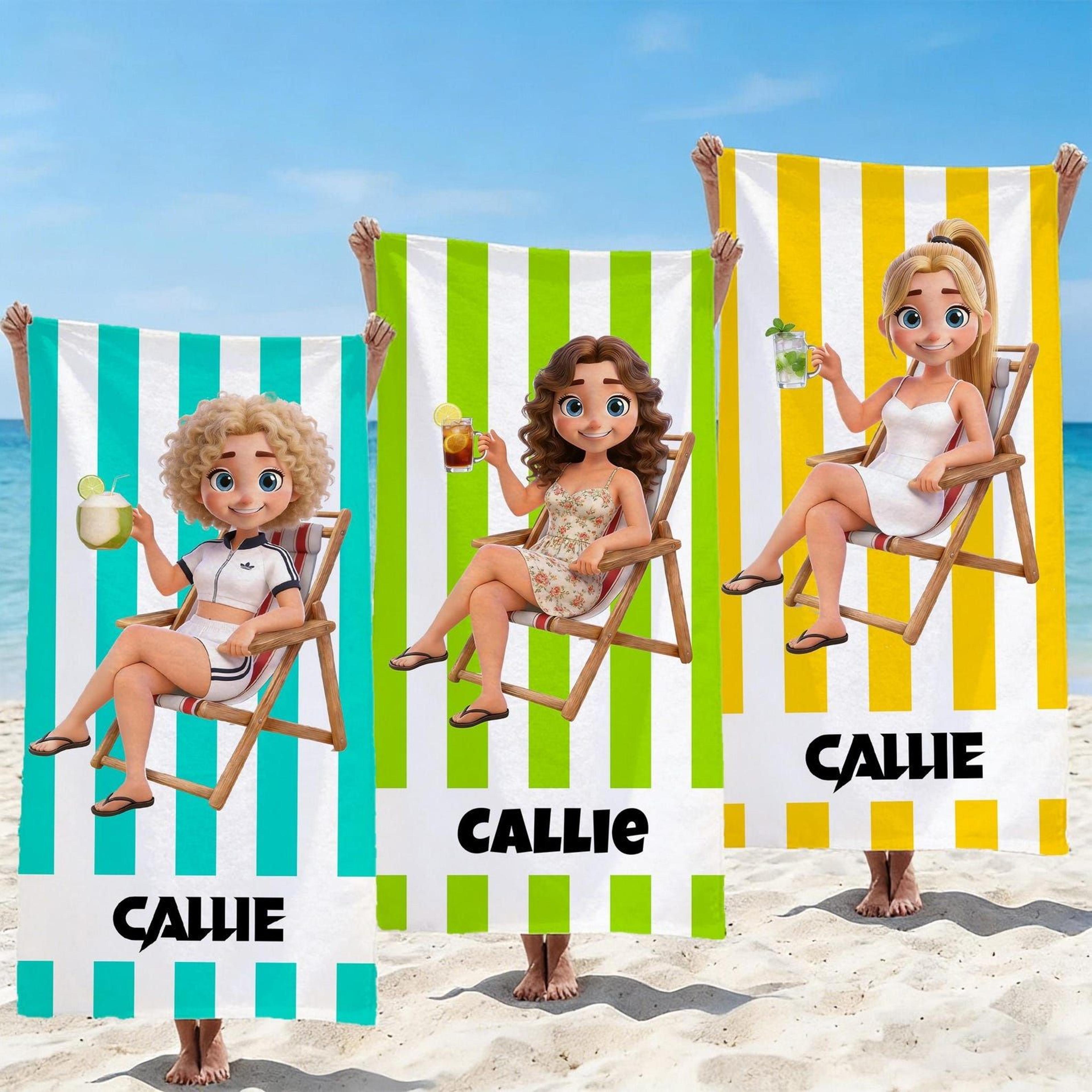 personalized beach babe beach towel – custom name vacation beach towel for women & summer gift
