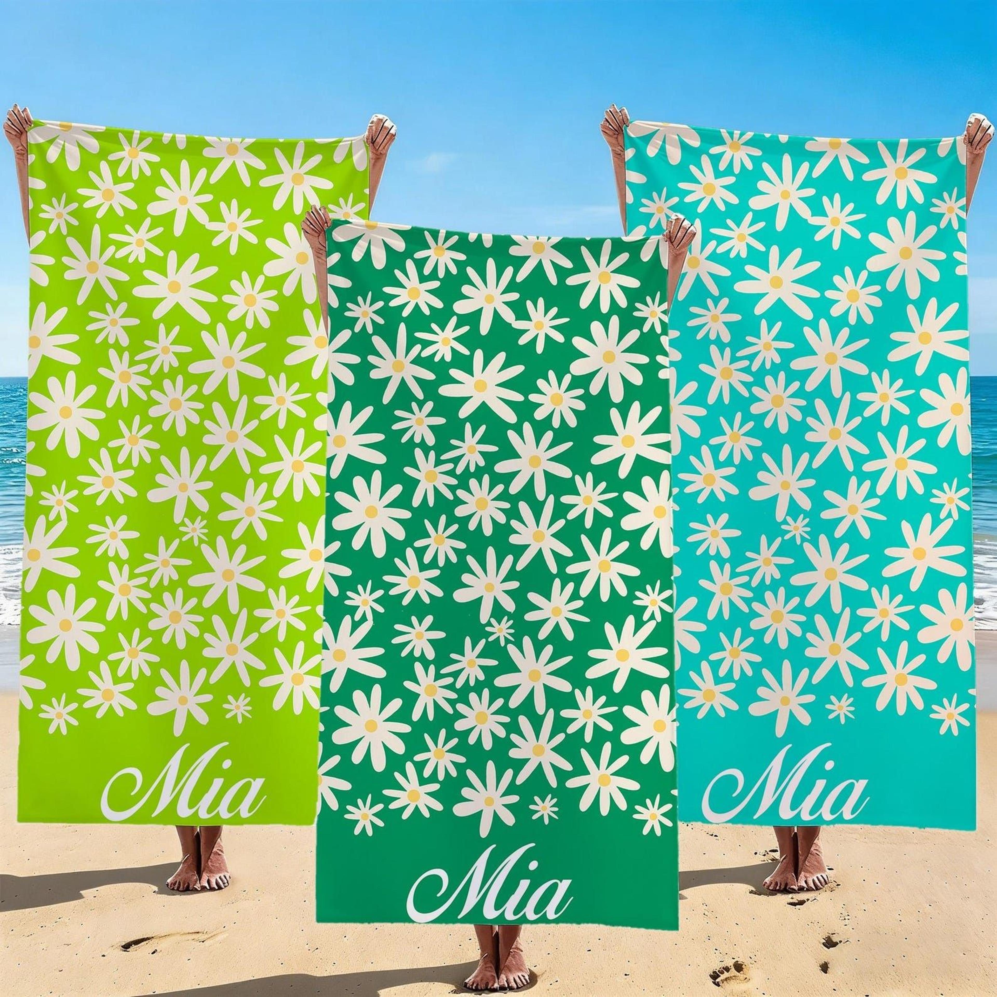 custom retro daisy beach towel – personalized floral beach towel for bridal parties, girls trips & gifts