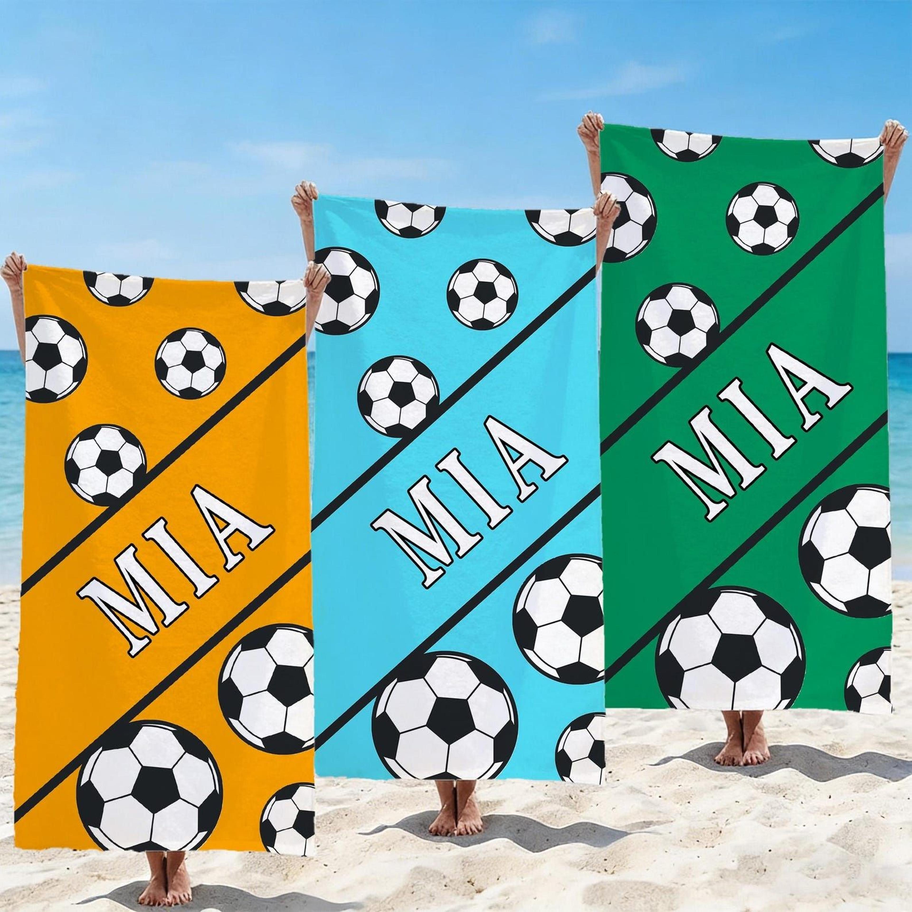 personalized soccer team beach towel – custom name pool towel for players, team gifts & birthday parties