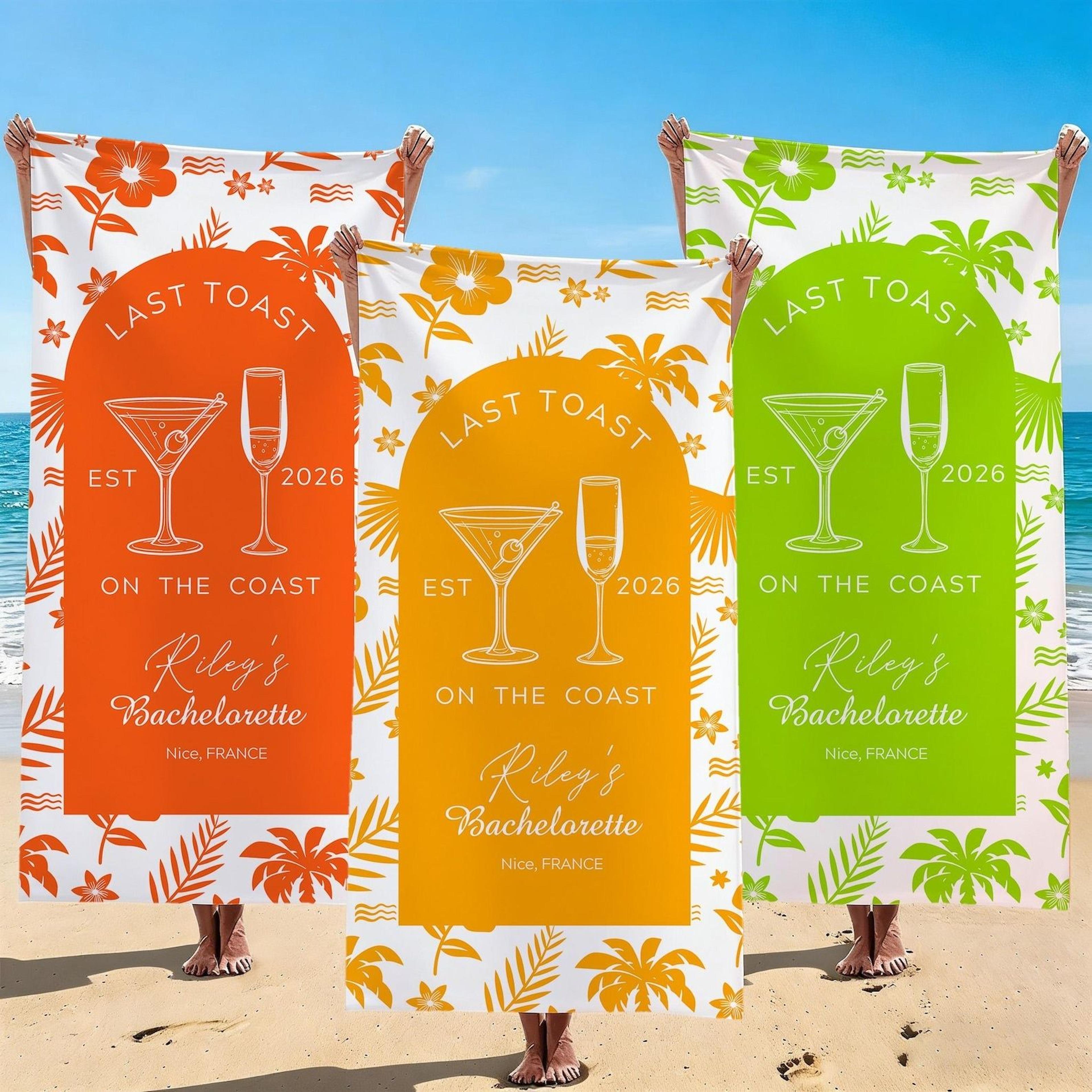 personalized last toast bachelorette beach towel – custom bride squad towel for bridesmaids, girls trips & wedding weeke